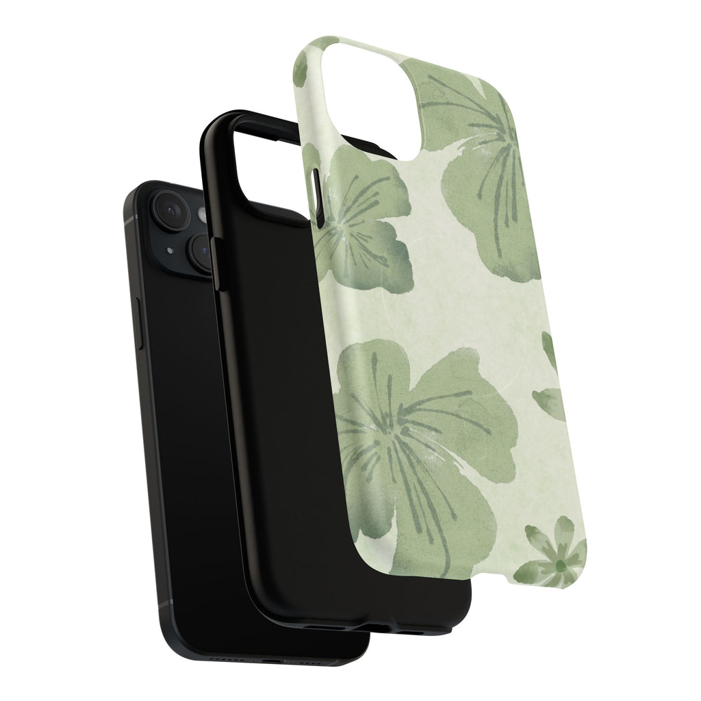 Green Watercolor Hibiscus Tough Magnetic Phone Case