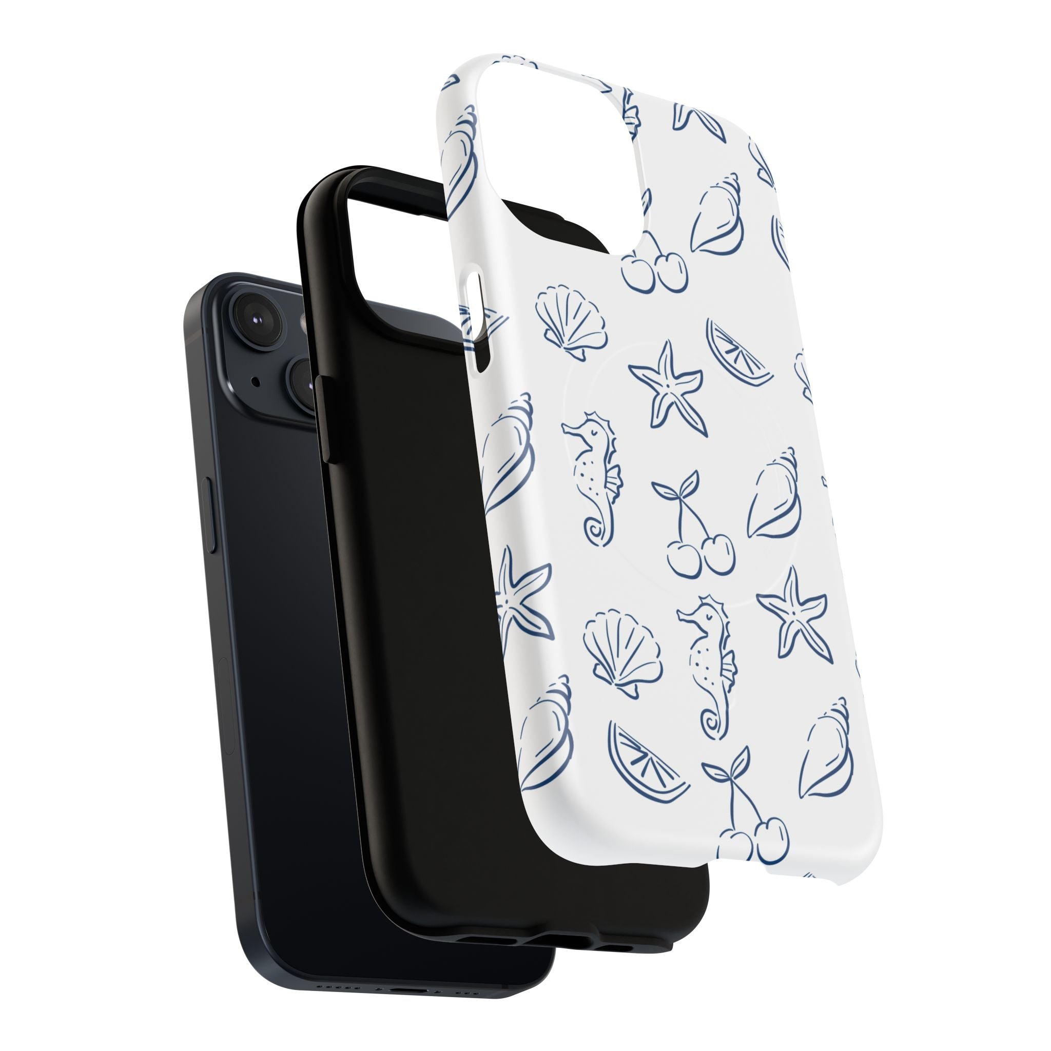 Nautical Sketch Magnetic Phone Case — Seahorse & Seashell Pattern