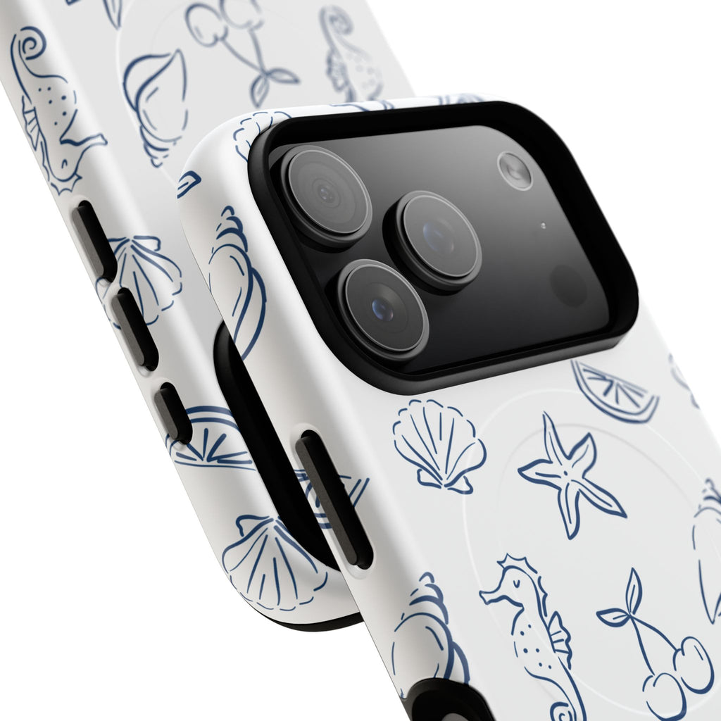 Nautical Sketch Magnetic Phone Case — Seahorse & Seashell Pattern