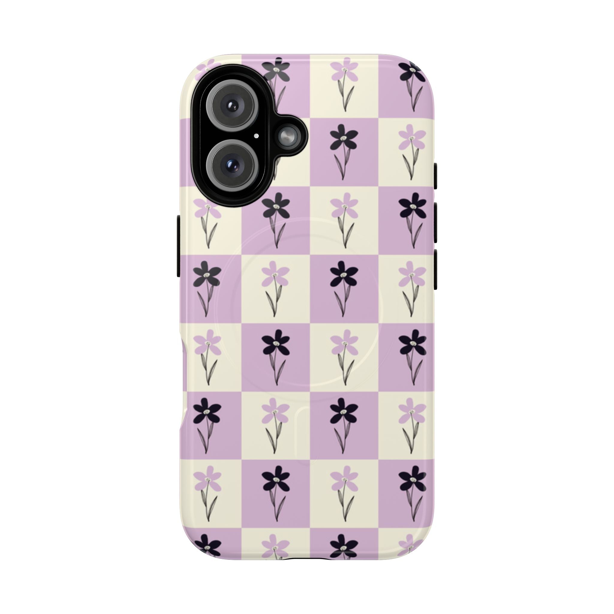 Floral Check Pattern Tough Magnetic Phone Case — Lavender Retro Grid