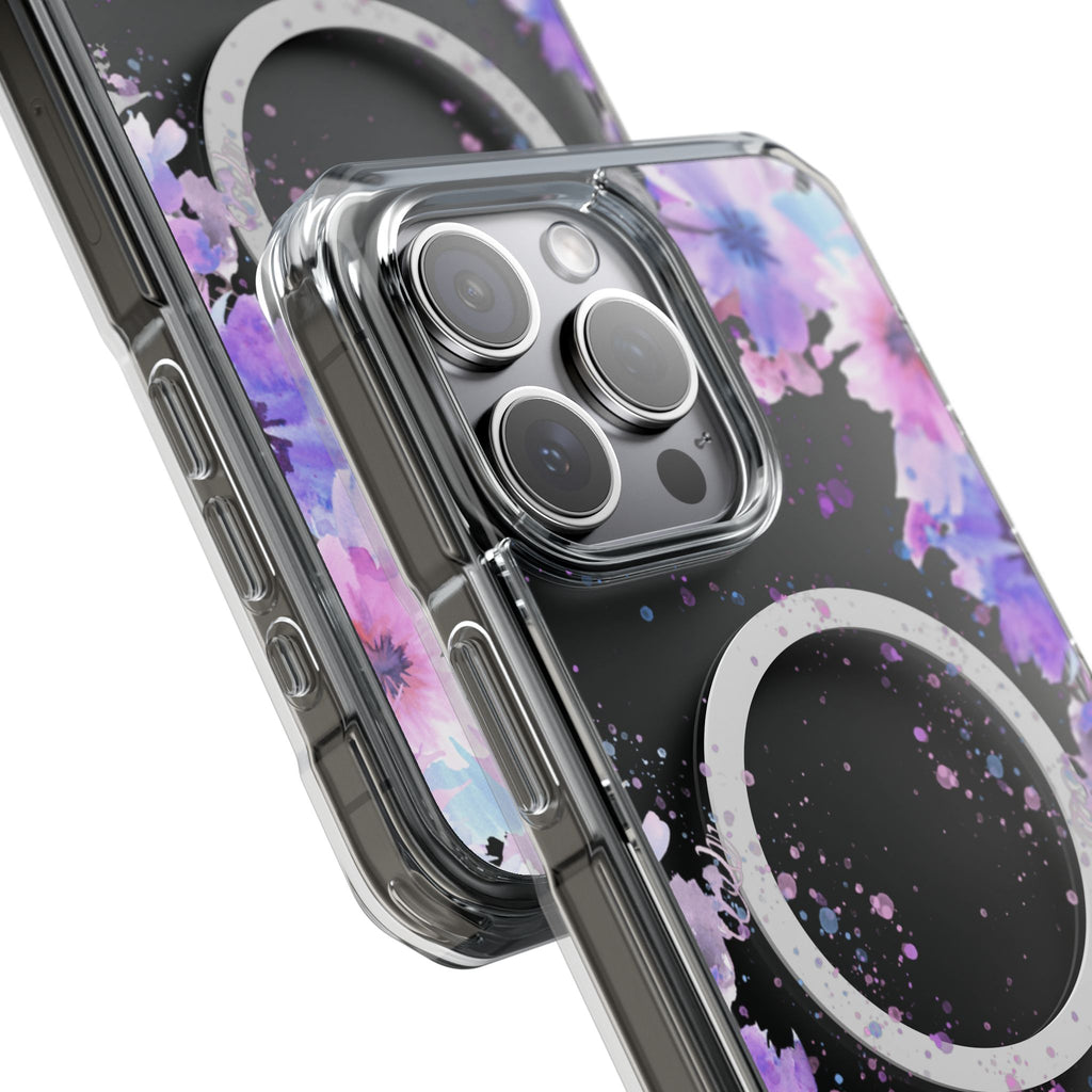 MagSafe Clear Phone Case — Purple Watercolor Floral