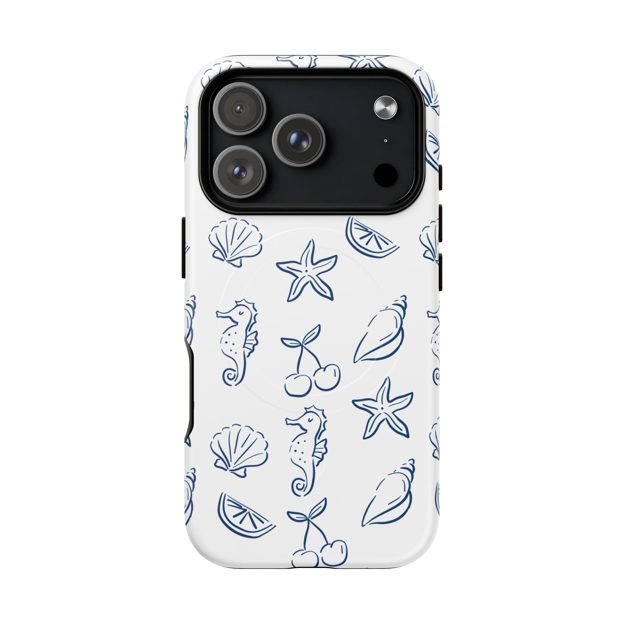 Nautical Sketch Magnetic Phone Case — Seahorse & Seashell Pattern