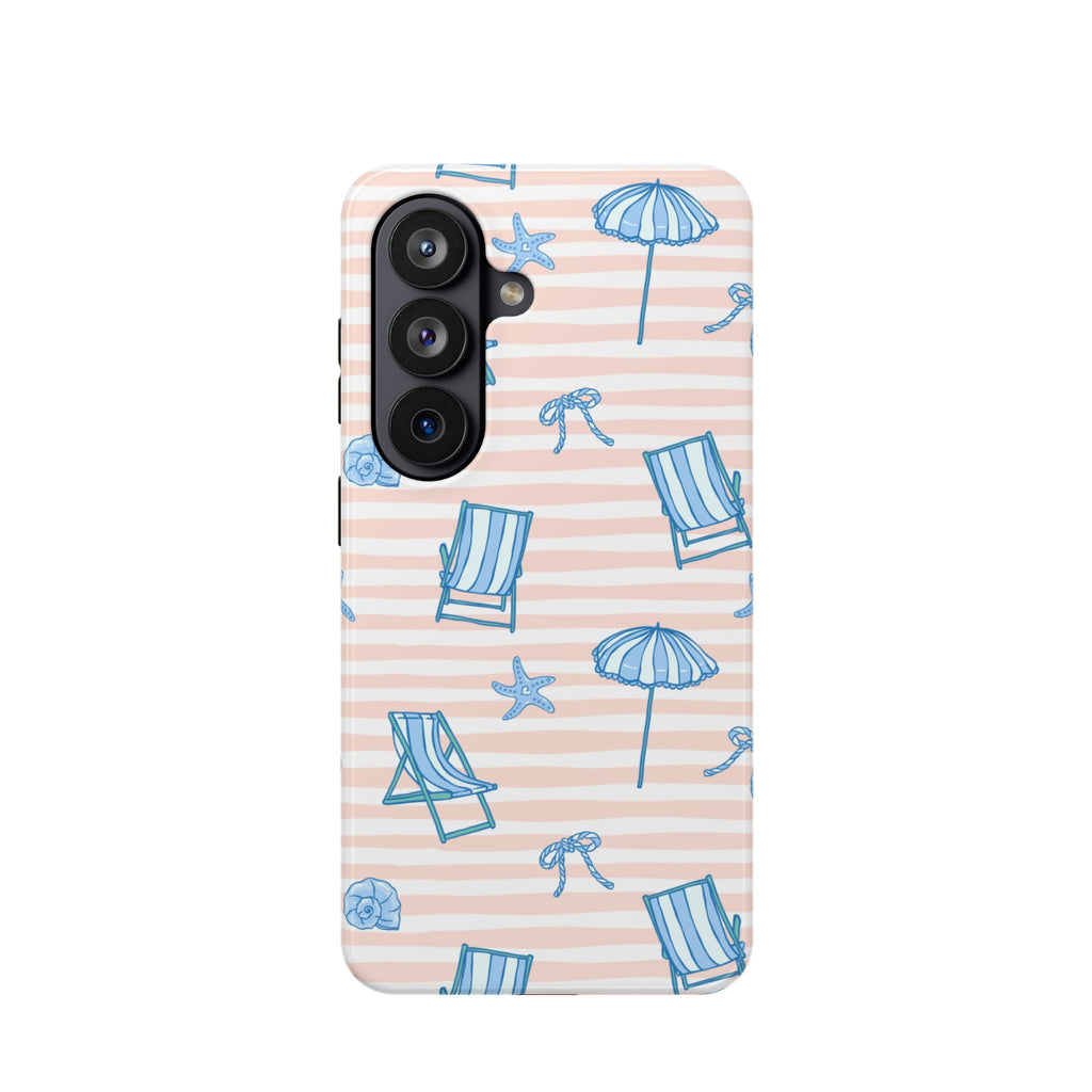 Beach Stripes Magnetic Impact Phone Case — Blue Chairs & Umbrellas