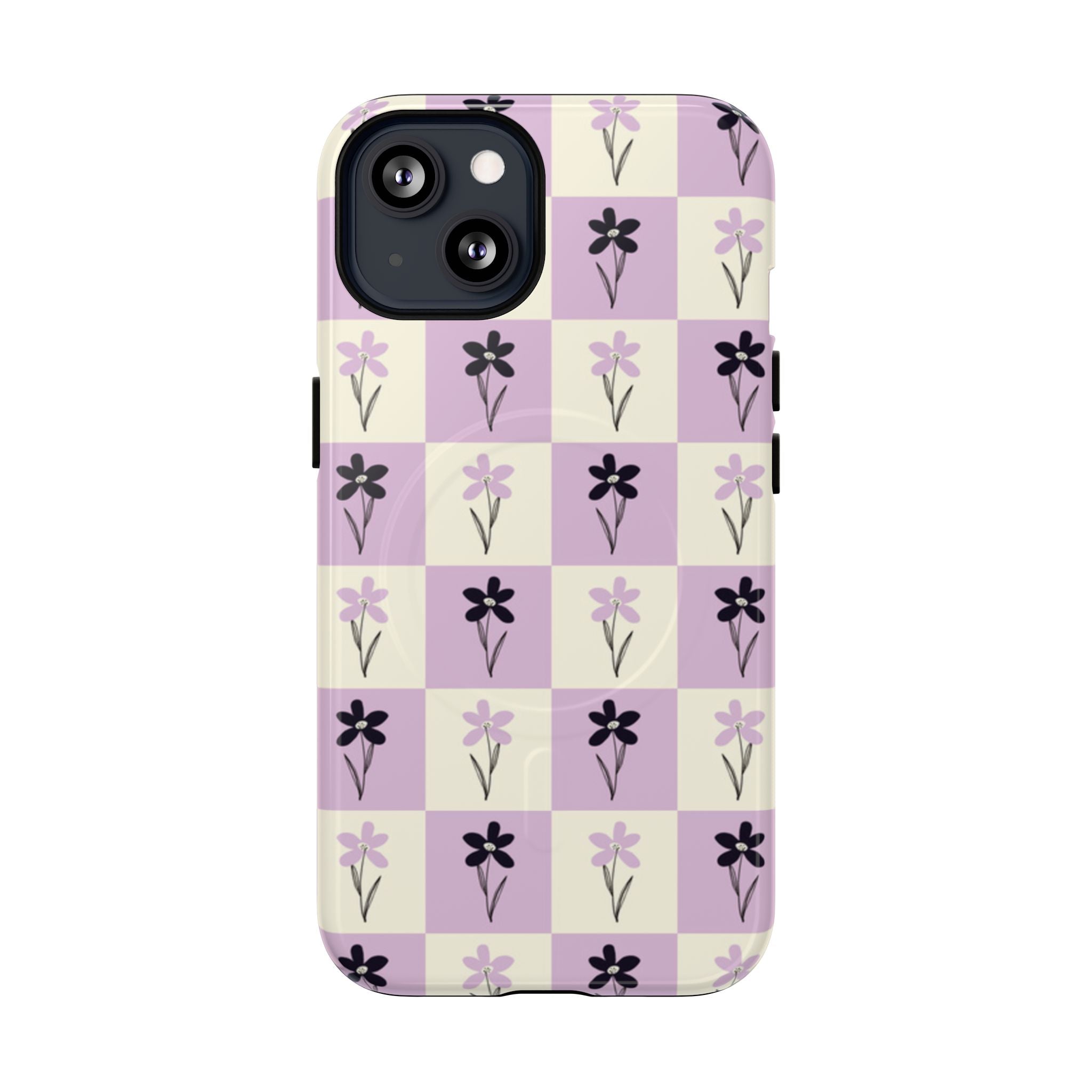 Floral Check Pattern Tough Magnetic Phone Case — Lavender Retro Grid