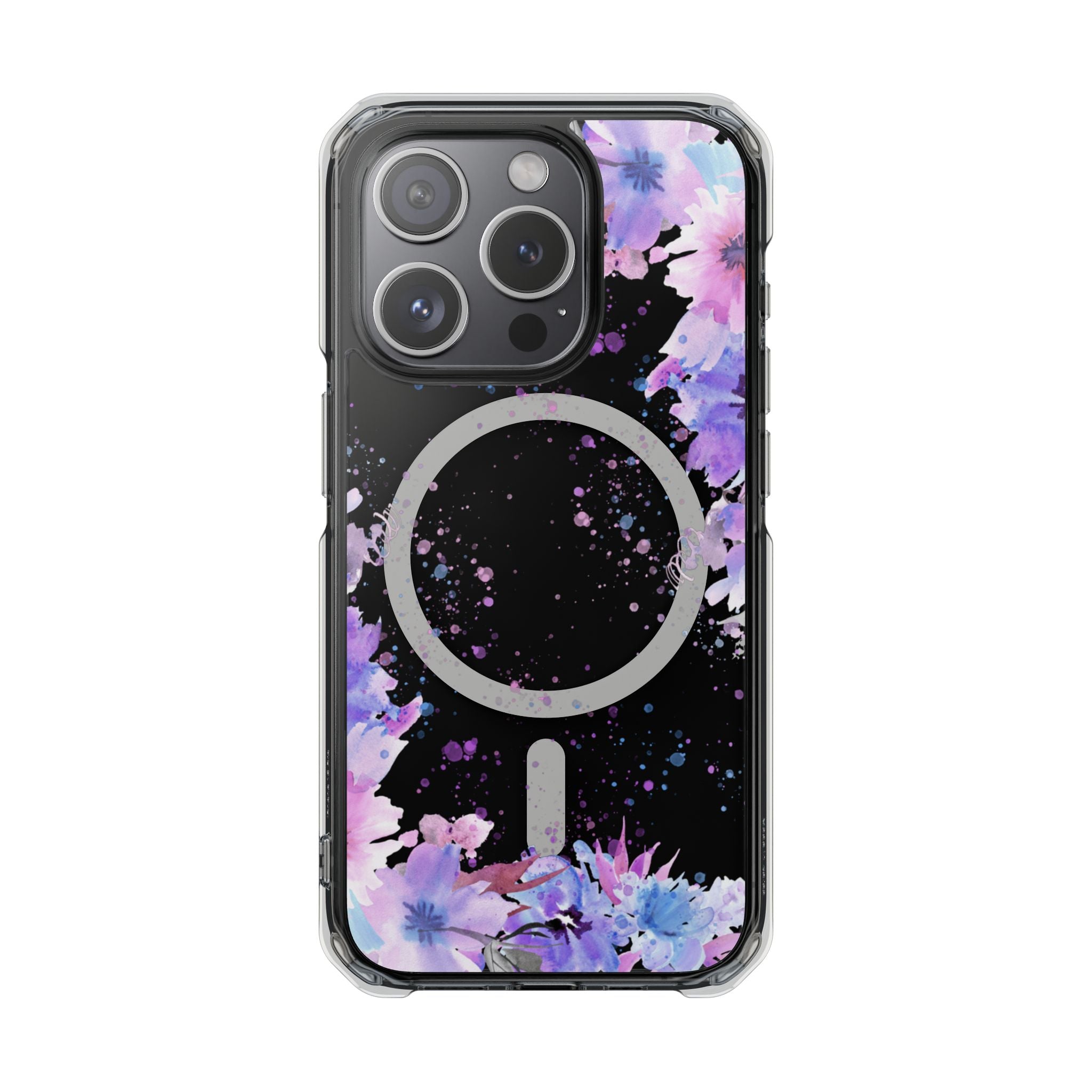 MagSafe Clear Phone Case — Purple Watercolor Floral