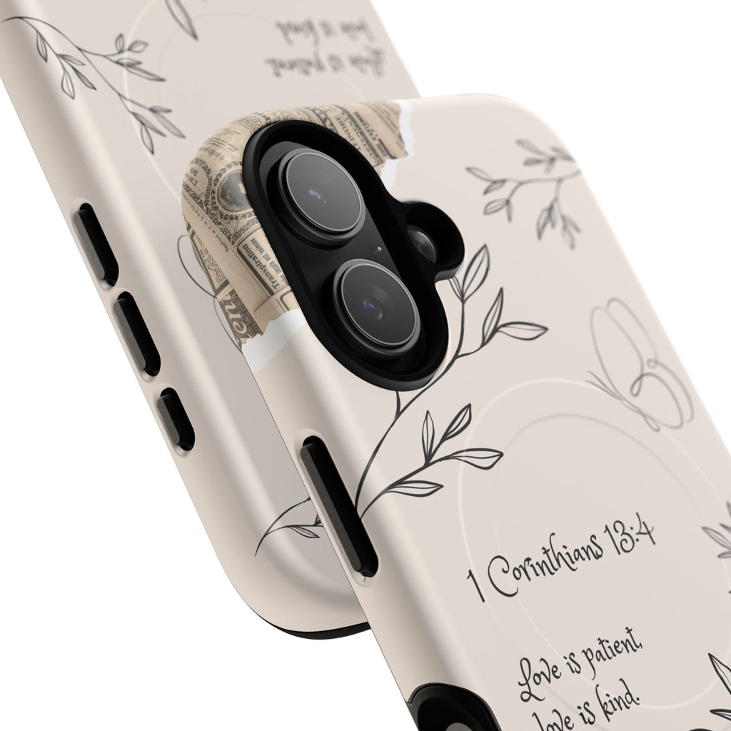 Protective Phone Case – 1 Corinthians 13:4 Floral Tough Magnetic Case