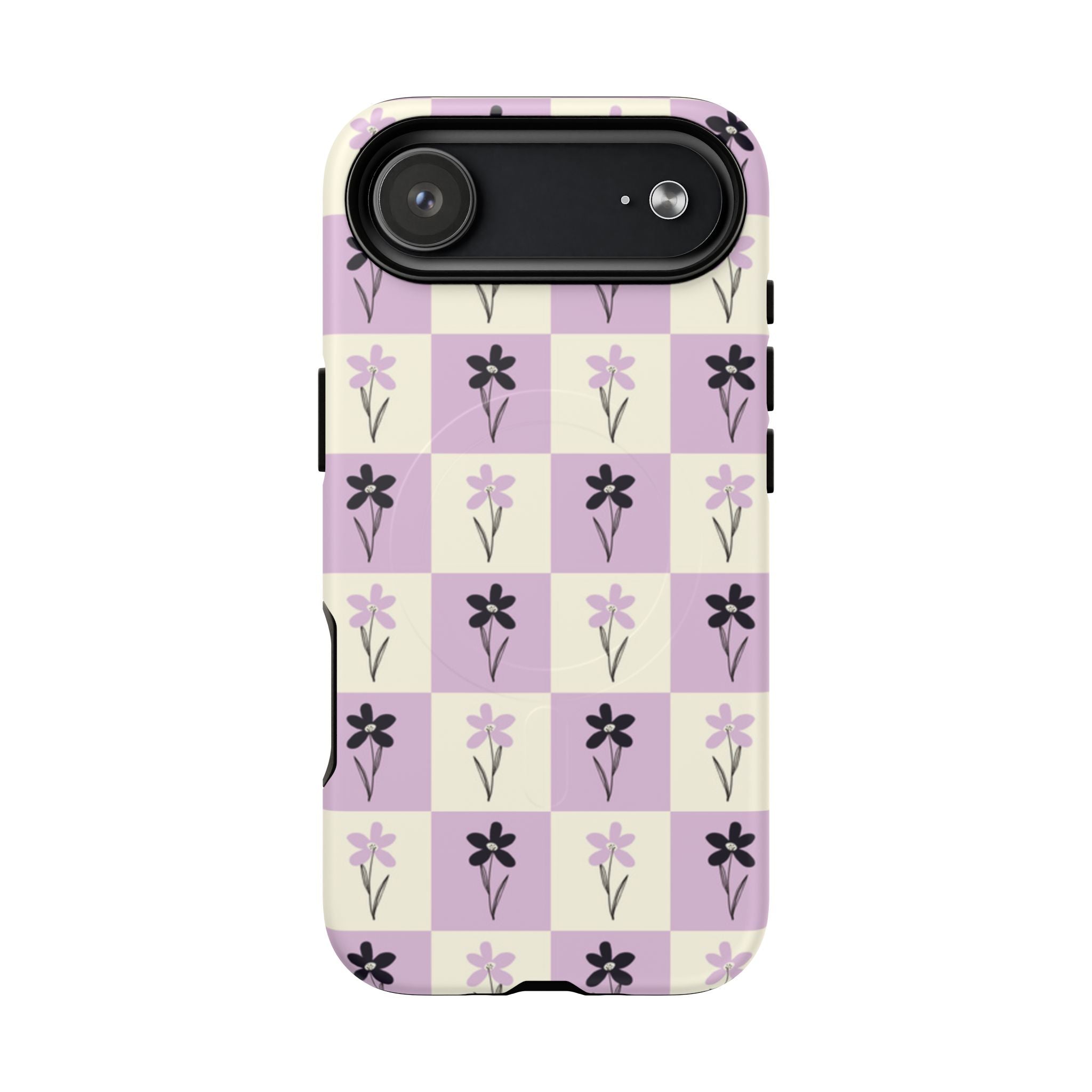 Floral Check Pattern Tough Magnetic Phone Case — Lavender Retro Grid