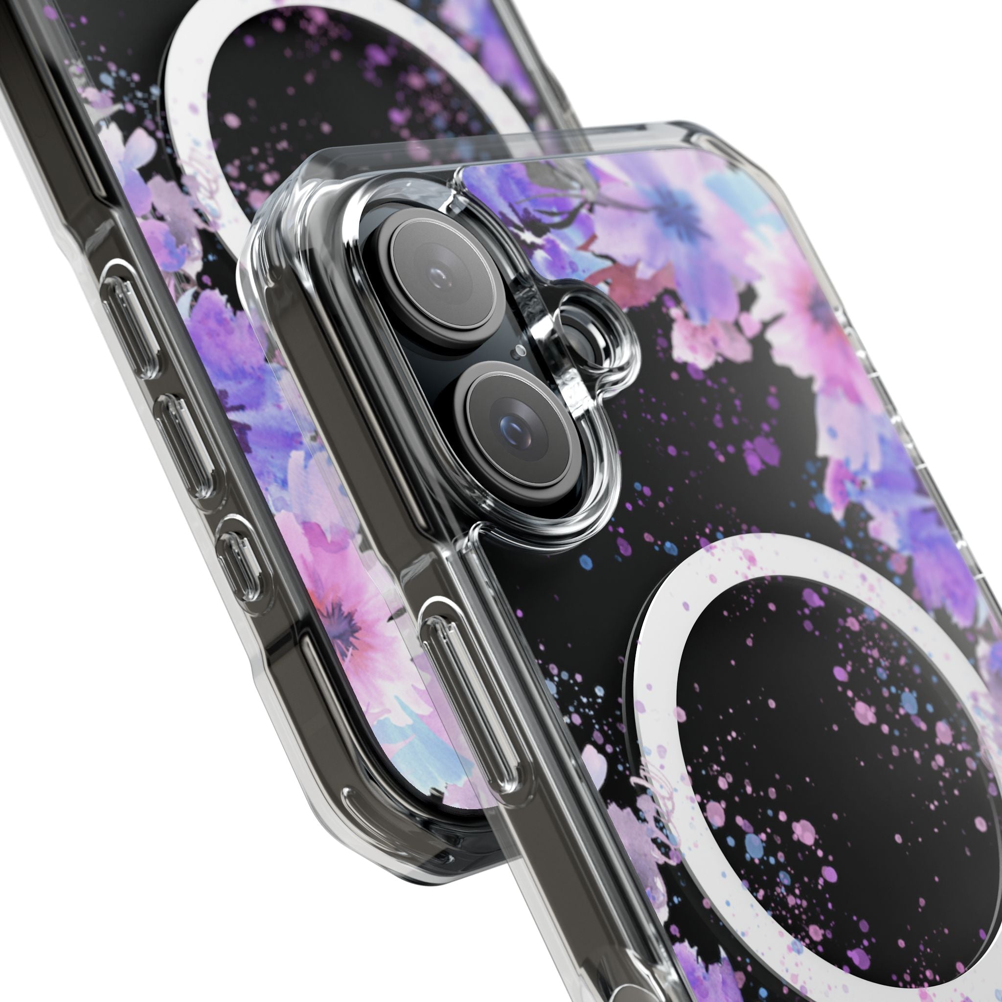 MagSafe Clear Phone Case — Purple Watercolor Floral