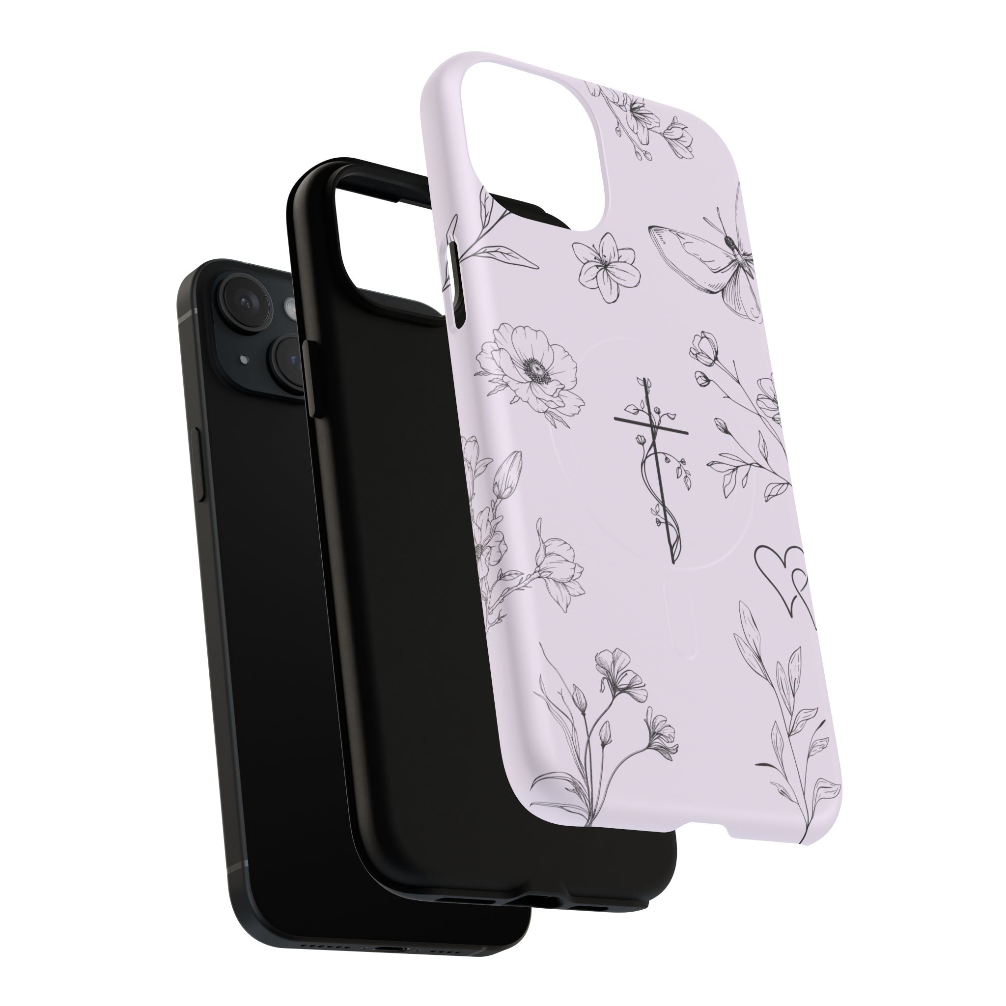 Floral Cross Magnetic Phone Case — Lavender Botanical iPhone Cover