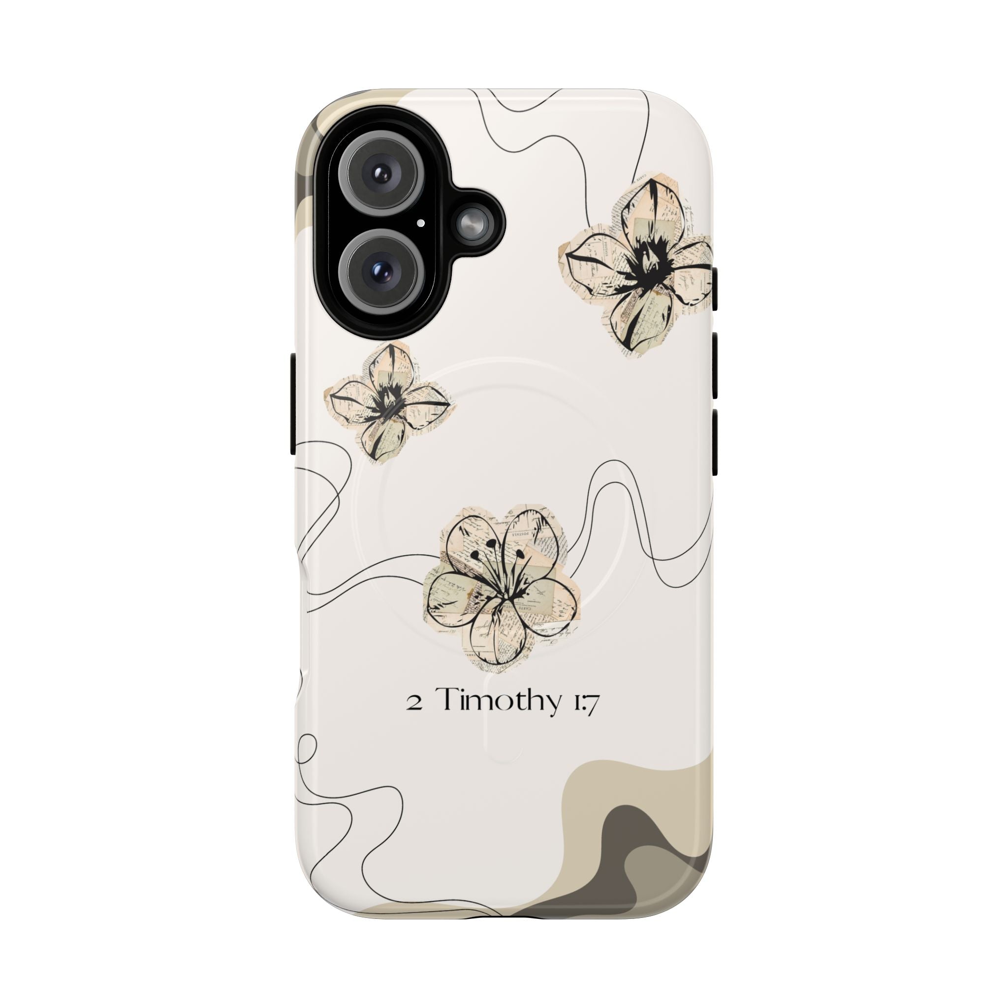 Floral Faith iPhone Case — '2 Timothy 1:7' Protective MagSafe Phone Case