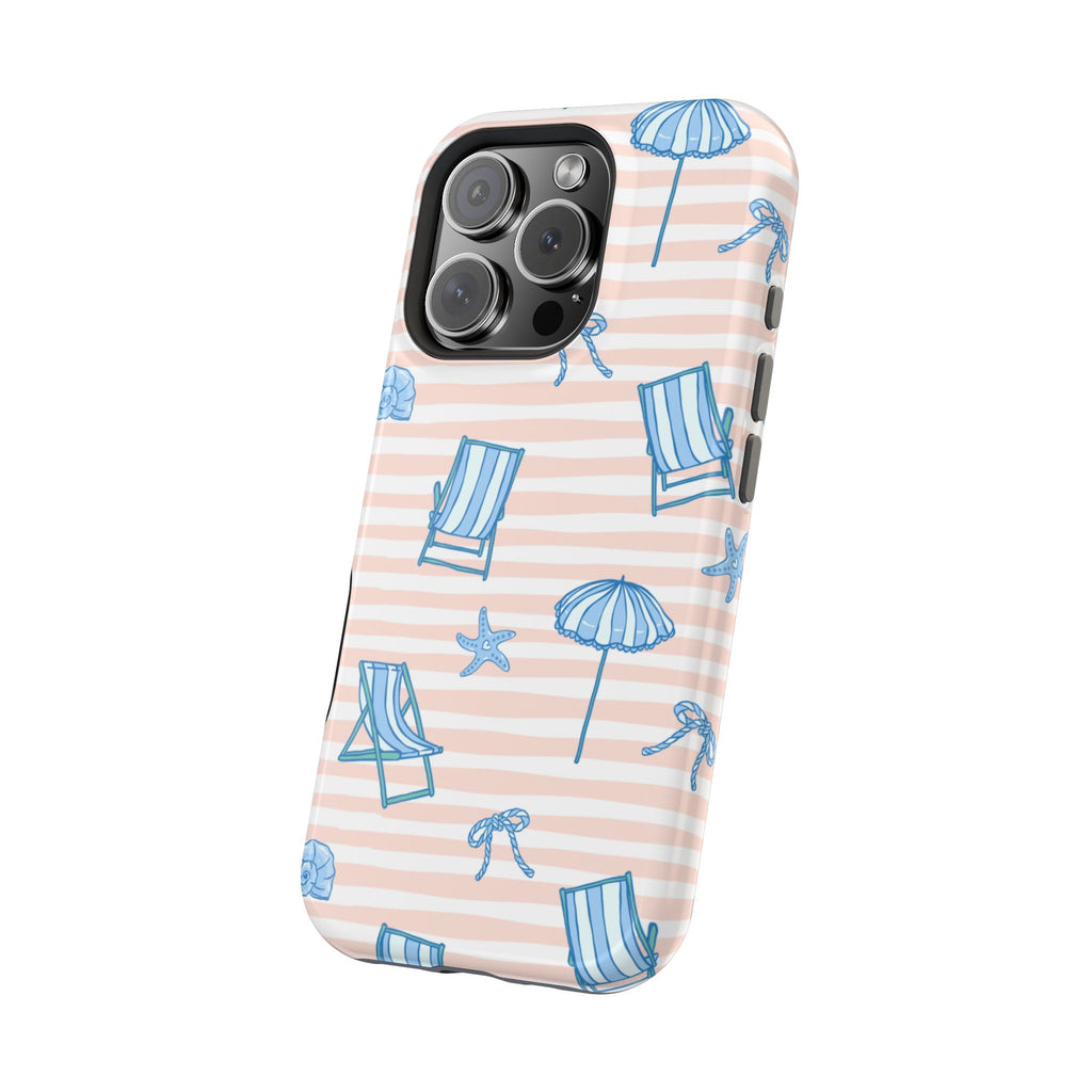 Beach Stripes Magnetic Impact Phone Case — Blue Chairs & Umbrellas