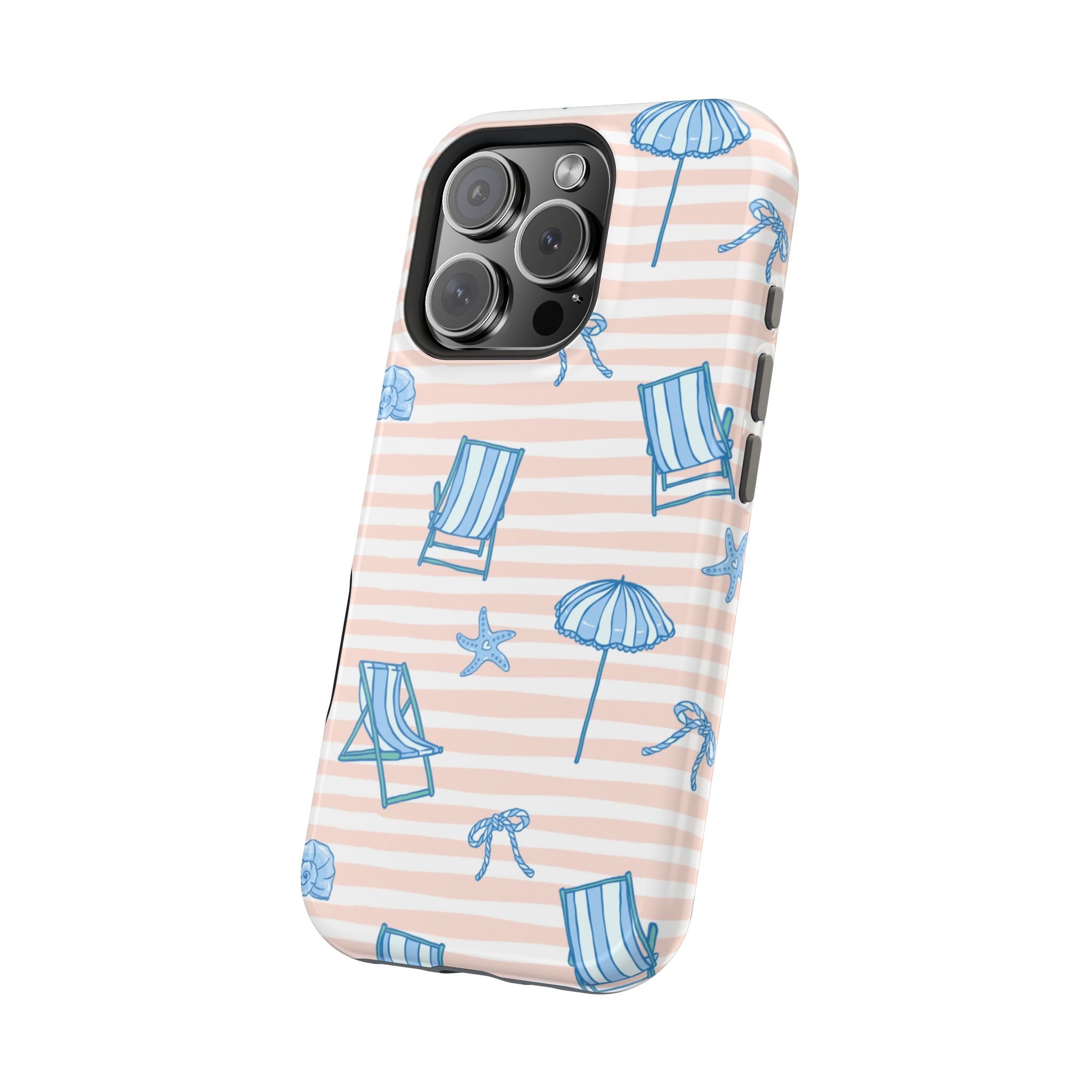 Beach Stripes Magnetic Impact Phone Case — Blue Chairs & Umbrellas