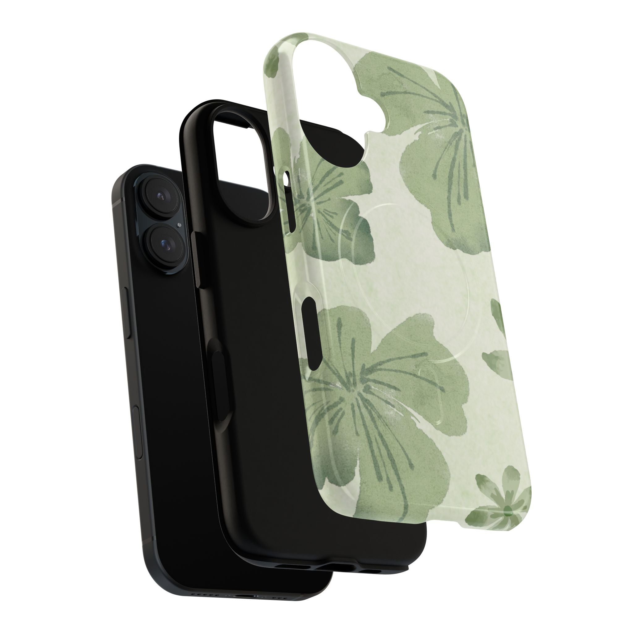 Green Watercolor Hibiscus Tough Magnetic Phone Case
