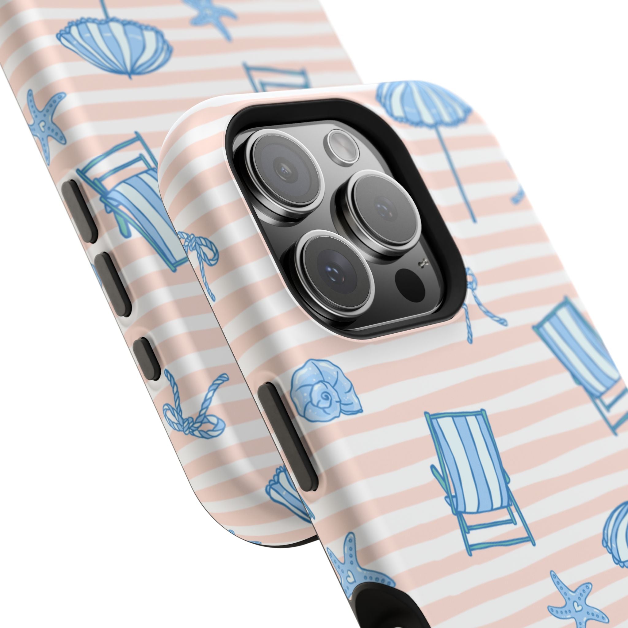 Beach Stripes Magnetic Impact Phone Case — Blue Chairs & Umbrellas