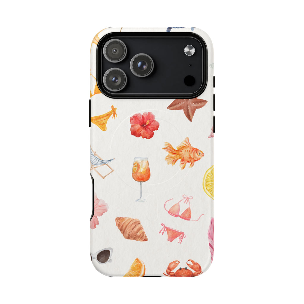 Beach Pattern Tough Magnetic Phone Case — Tropical Shells, Starfish & Summer Icons