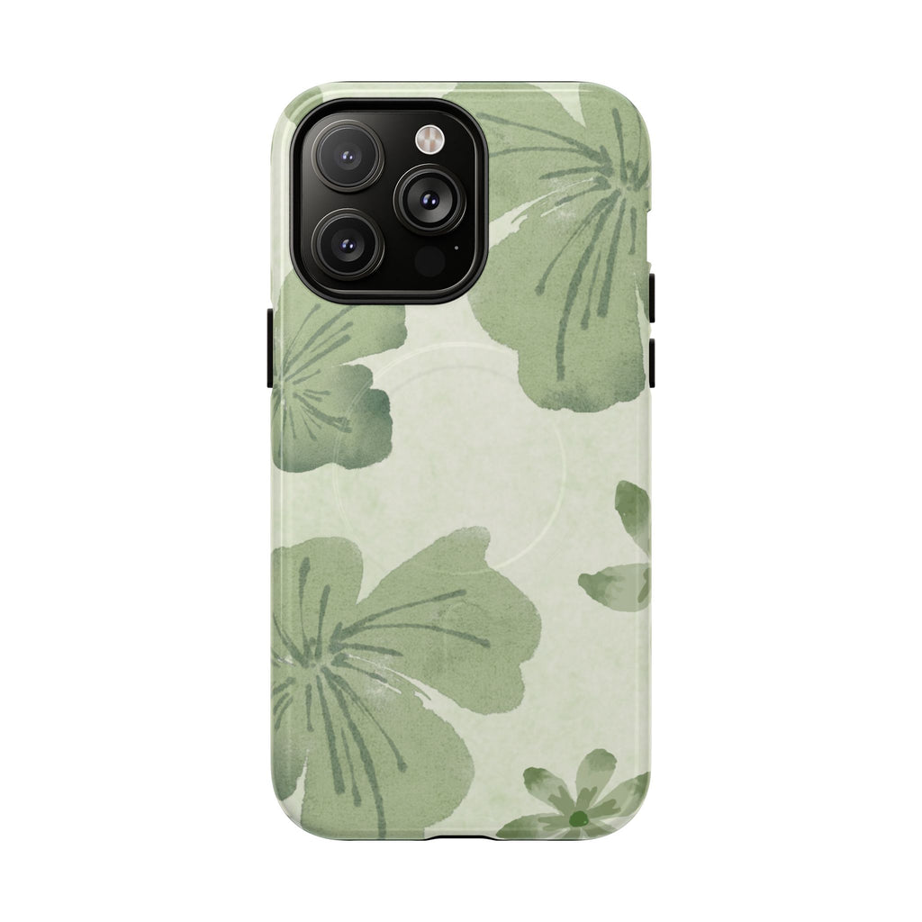 Green Watercolor Hibiscus Tough Magnetic Phone Case