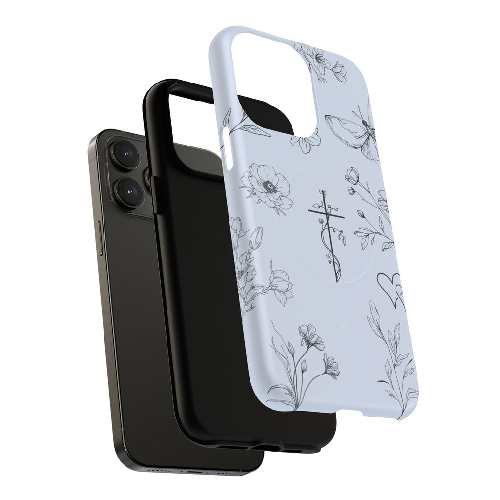 Floral Cross Tough Magnetic Phone Case — Faith-Inspired Protective iPhone Cover