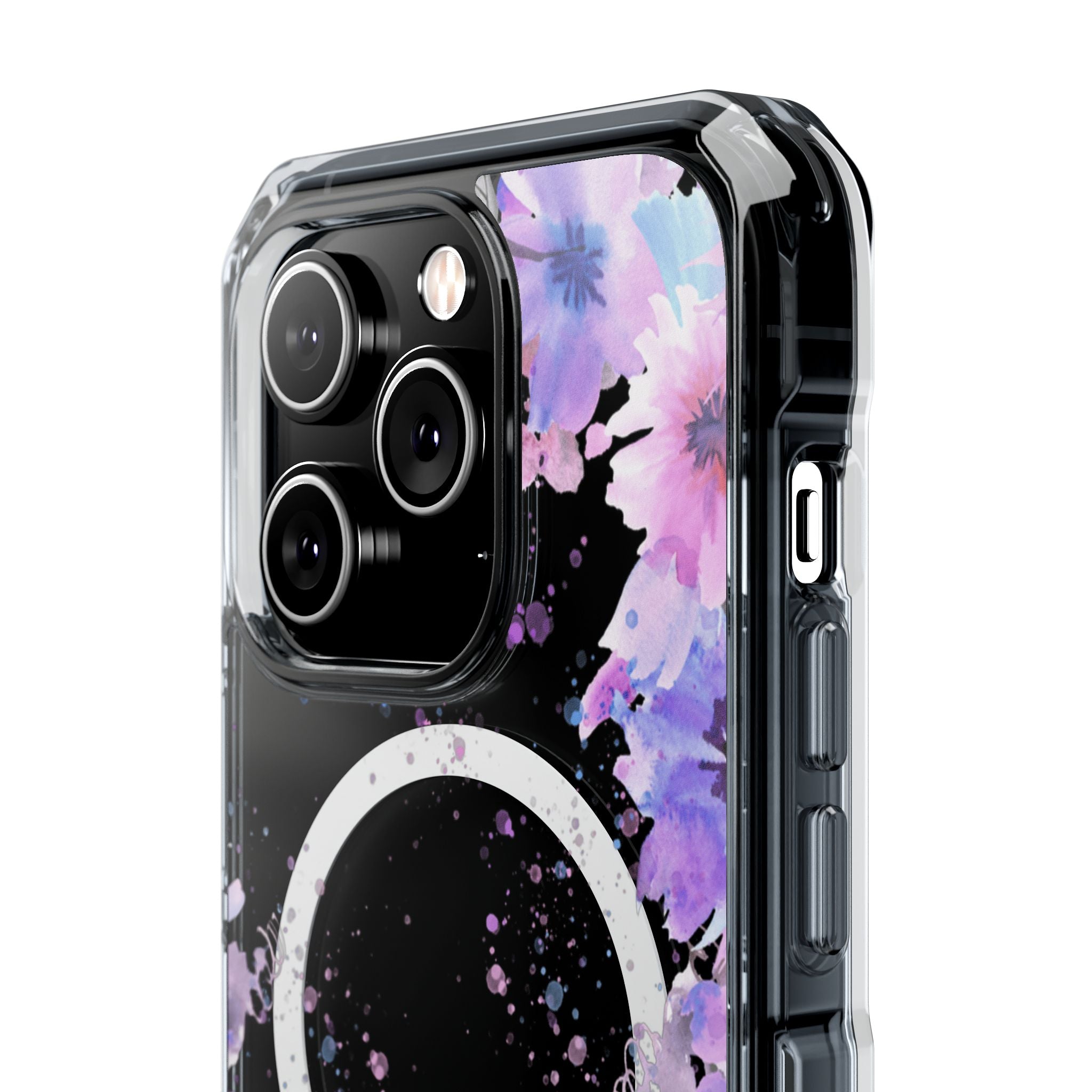 MagSafe Clear Phone Case — Purple Watercolor Floral