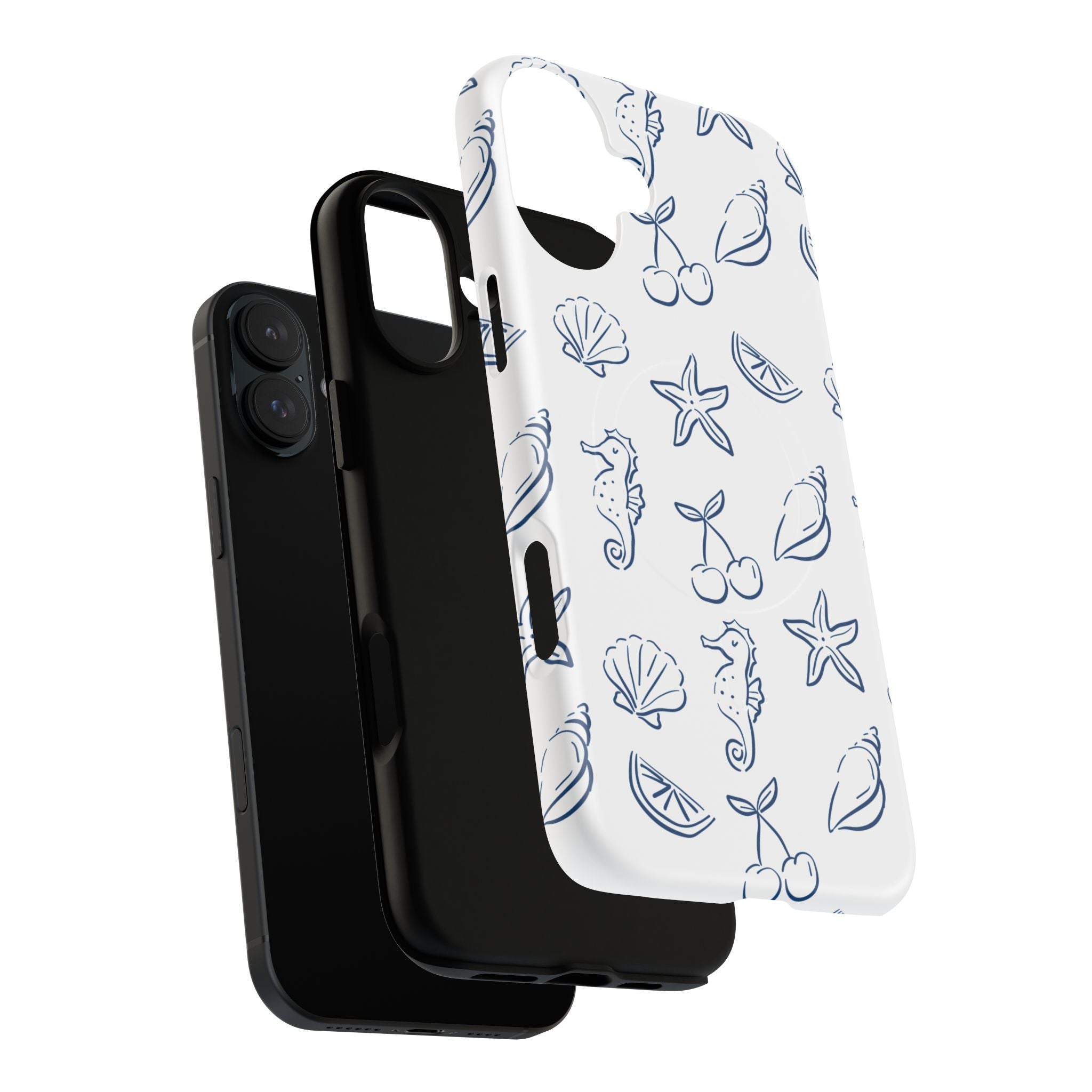 Nautical Sketch Magnetic Phone Case — Seahorse & Seashell Pattern