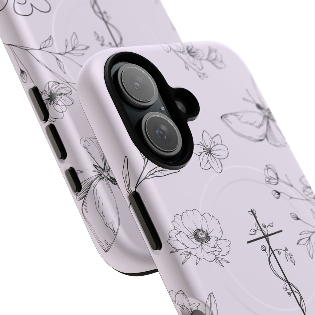 Floral Cross Magnetic Phone Case — Lavender Botanical iPhone Cover