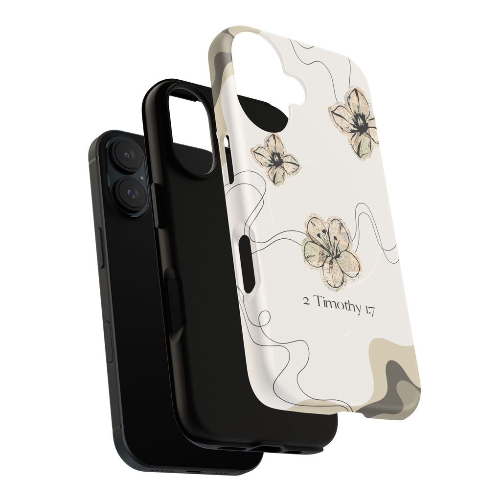Floral Faith iPhone Case — '2 Timothy 1:7' Protective MagSafe Phone Case