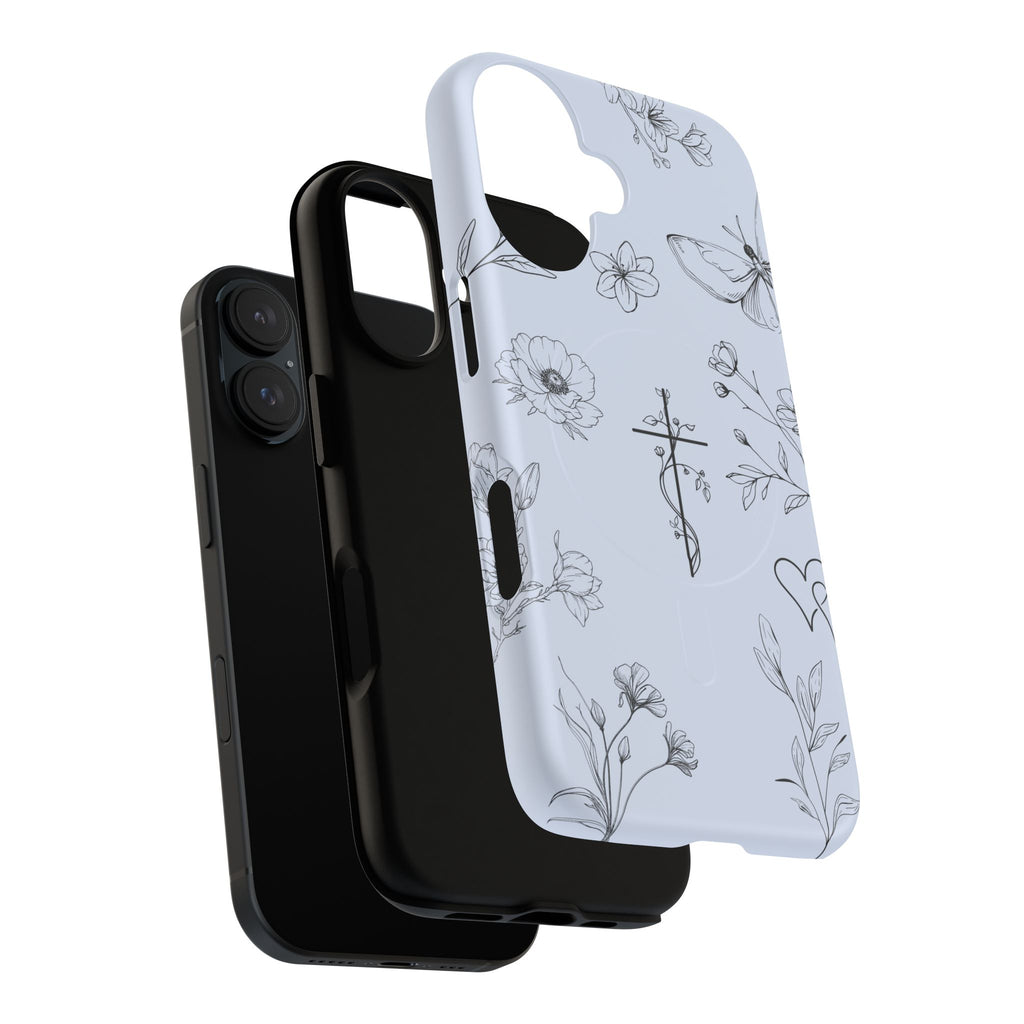 Floral Cross Tough Magnetic Phone Case — Faith-Inspired Protective iPhone Cover