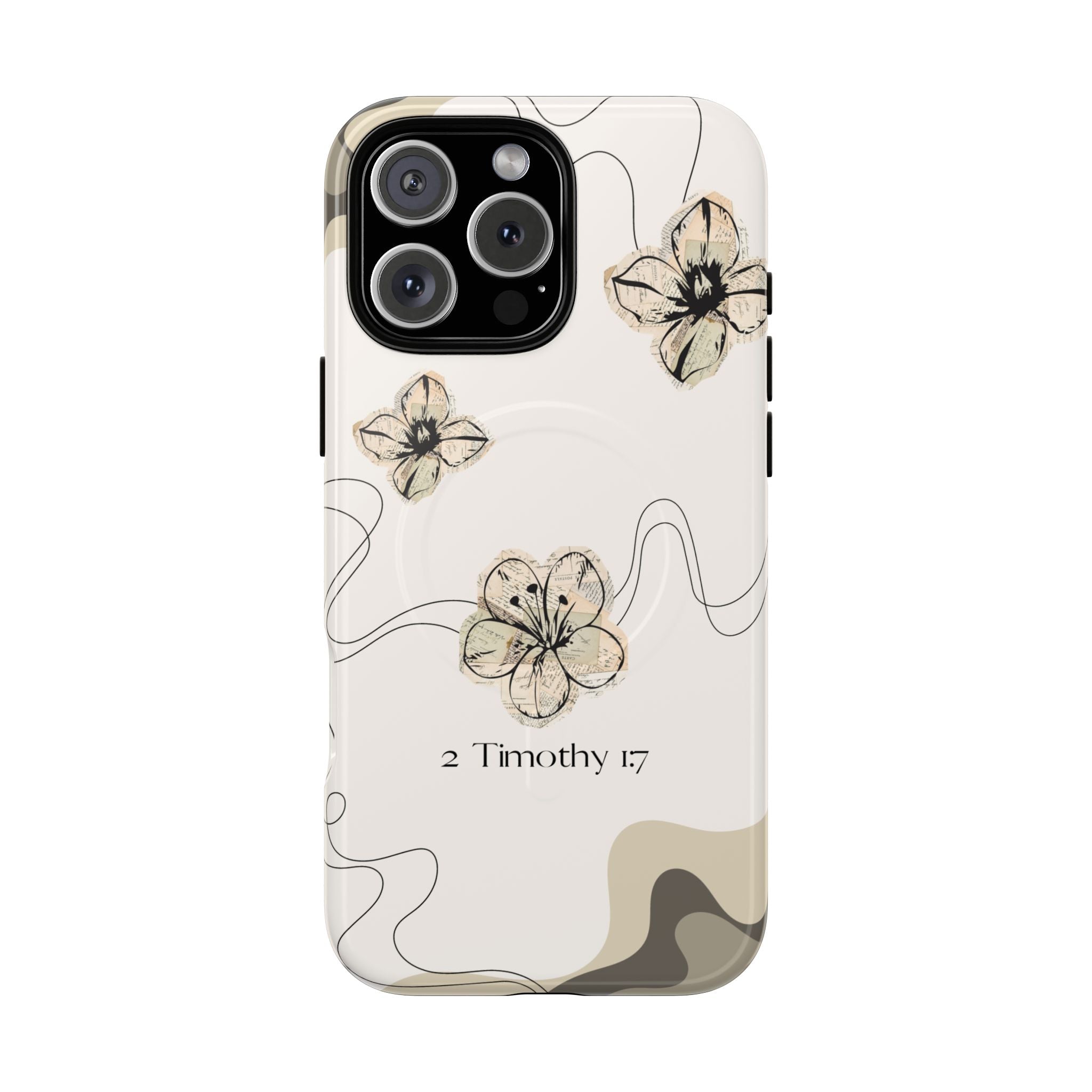 Floral Faith iPhone Case — '2 Timothy 1:7' Protective MagSafe Phone Case