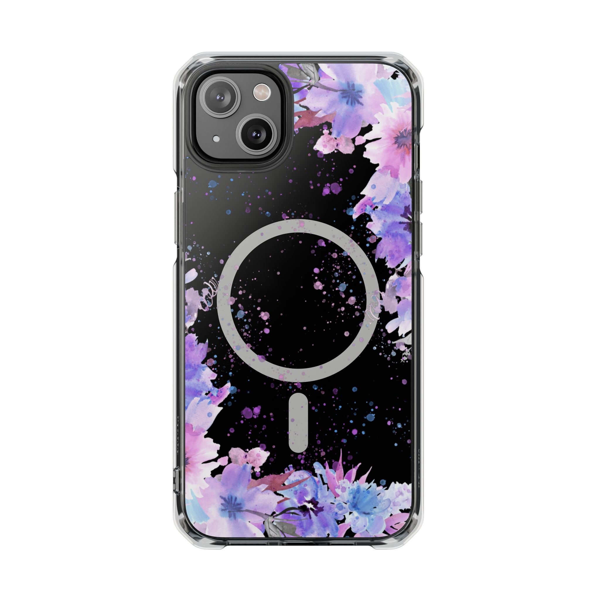 MagSafe Clear Phone Case — Purple Watercolor Floral