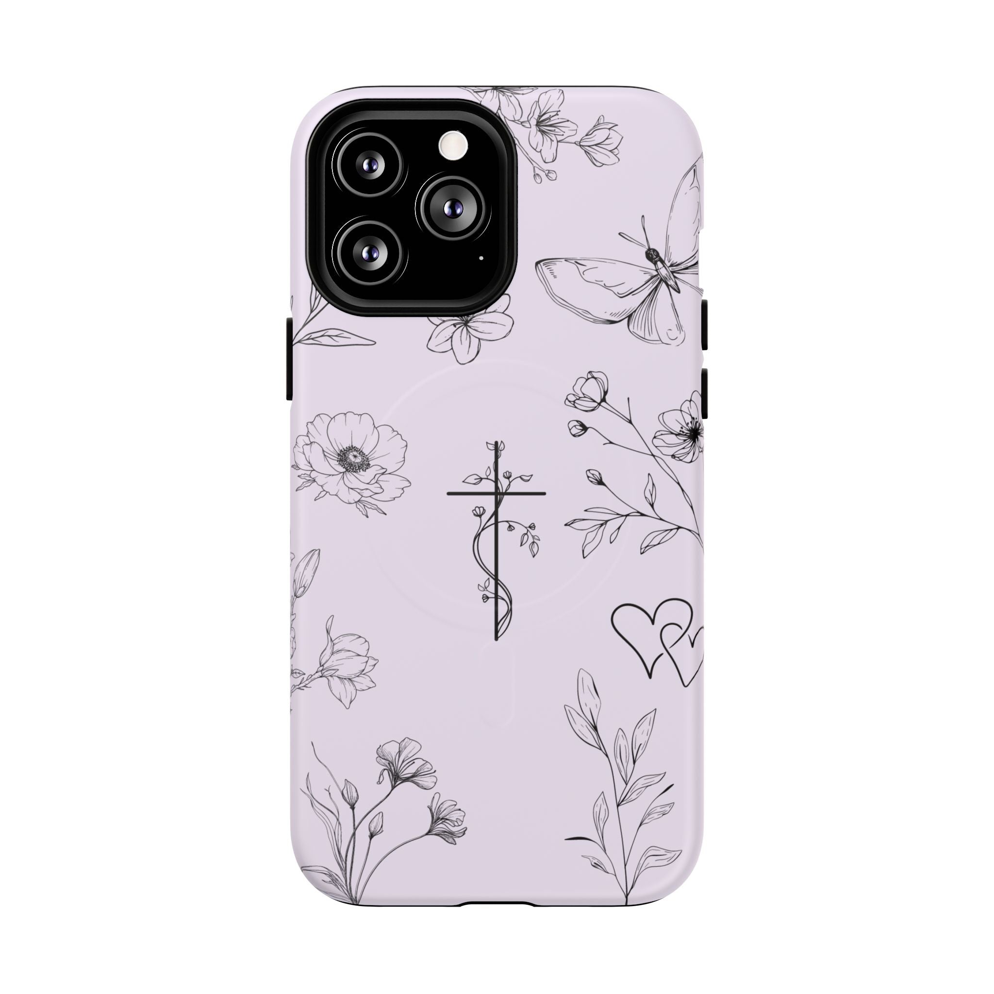 Floral Cross Magnetic Phone Case — Lavender Botanical iPhone Cover