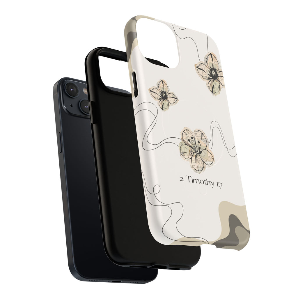 Floral Faith iPhone Case — '2 Timothy 1:7' Protective MagSafe Phone Case