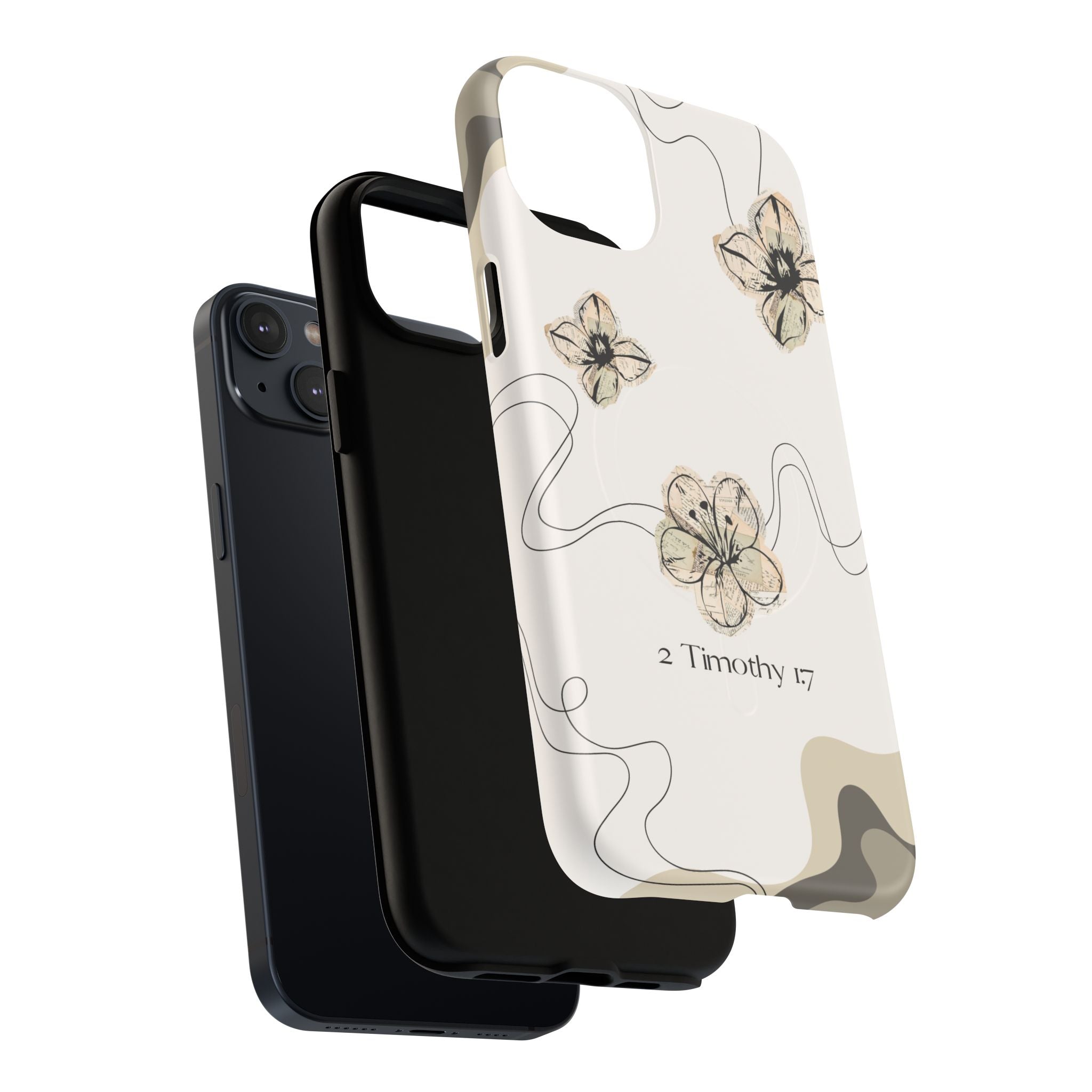 Floral Faith iPhone Case — '2 Timothy 1:7' Protective MagSafe Phone Case
