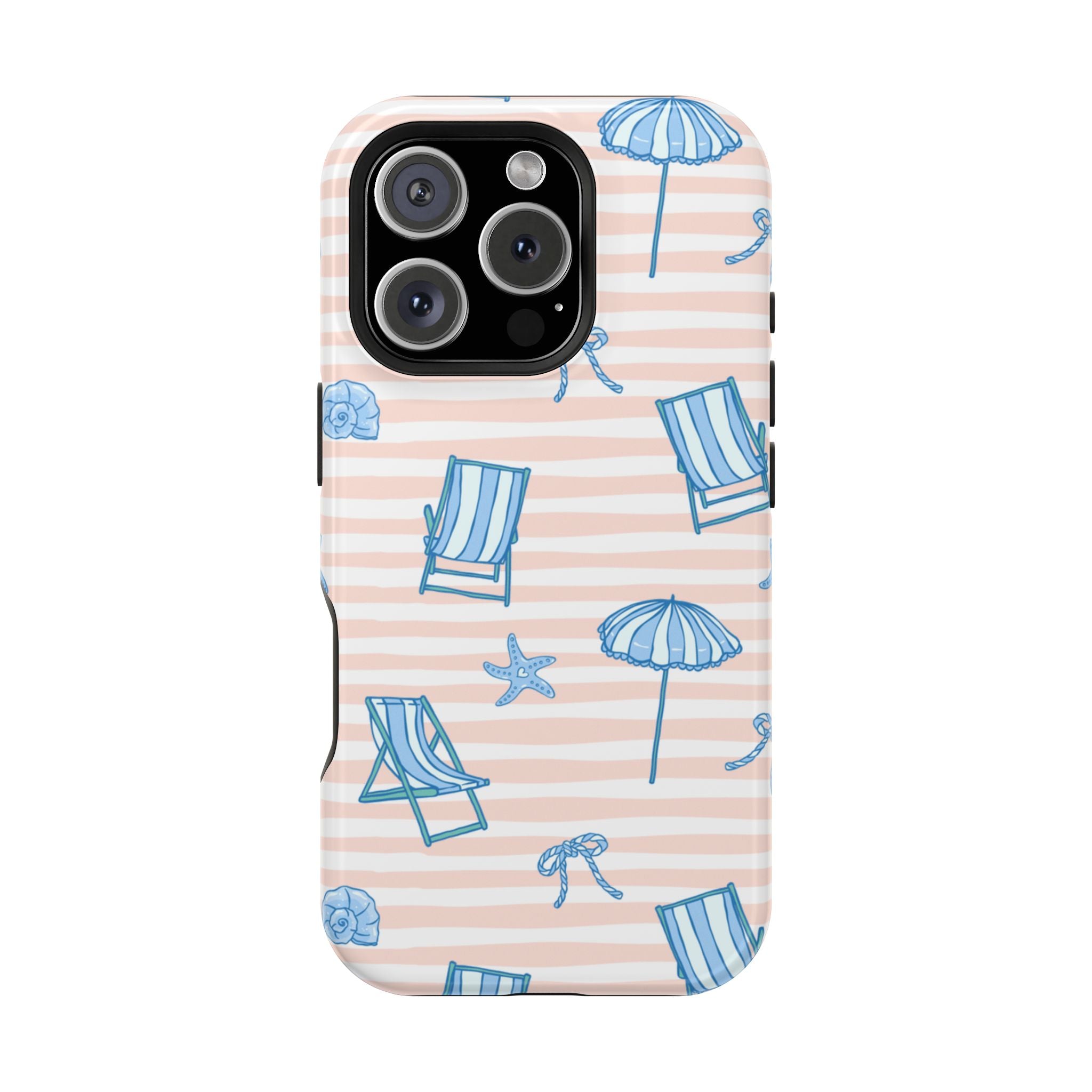 Beach Stripes Magnetic Impact Phone Case — Blue Chairs & Umbrellas