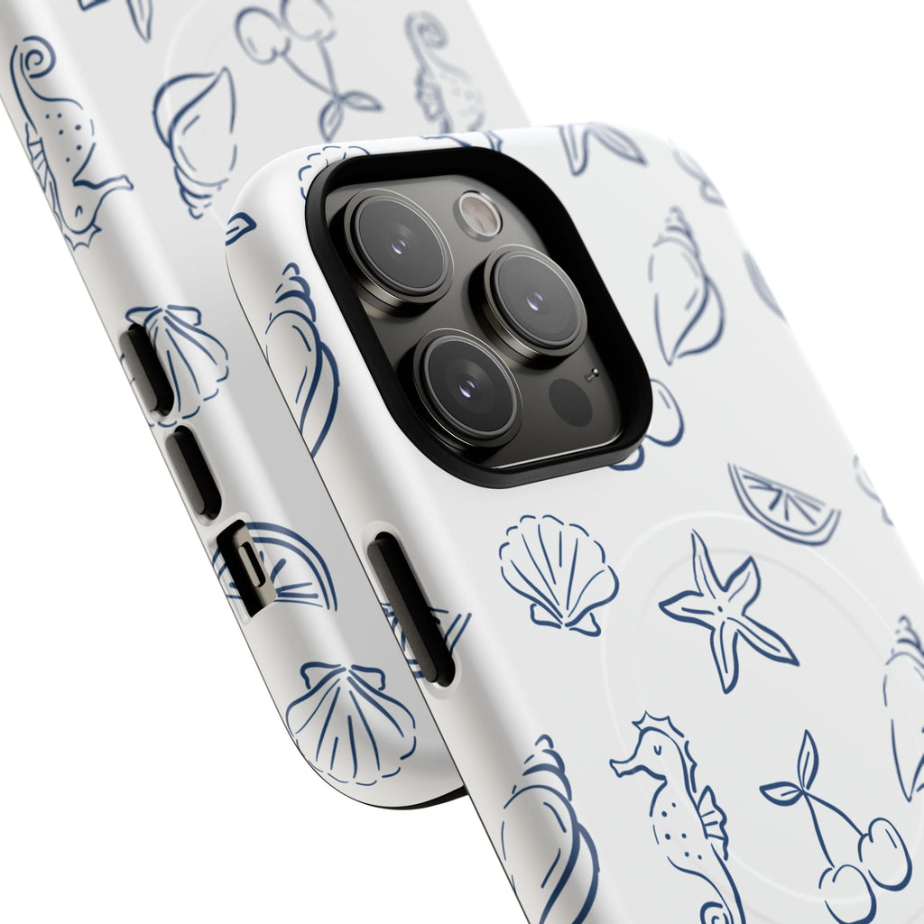 Nautical Sketch Magnetic Phone Case — Seahorse & Seashell Pattern