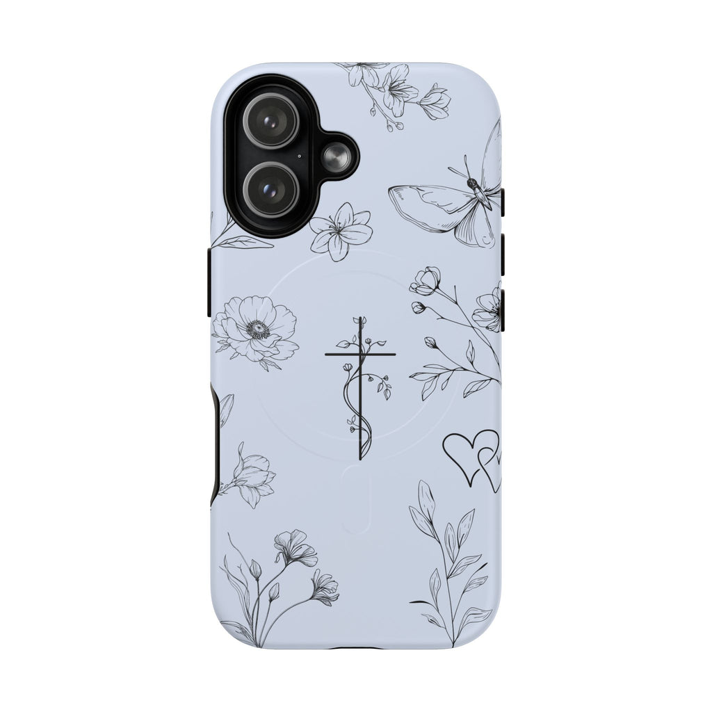 Floral Cross Tough Magnetic Phone Case — Faith-Inspired Protective iPhone Cover