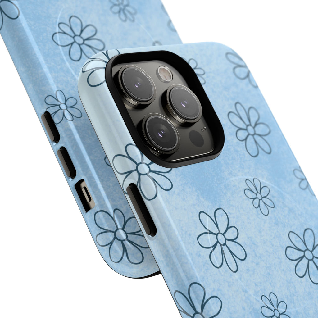 Blue Daisy Magnetic Tough Case — Floral Phone Case with Soft Watercolor Vibe