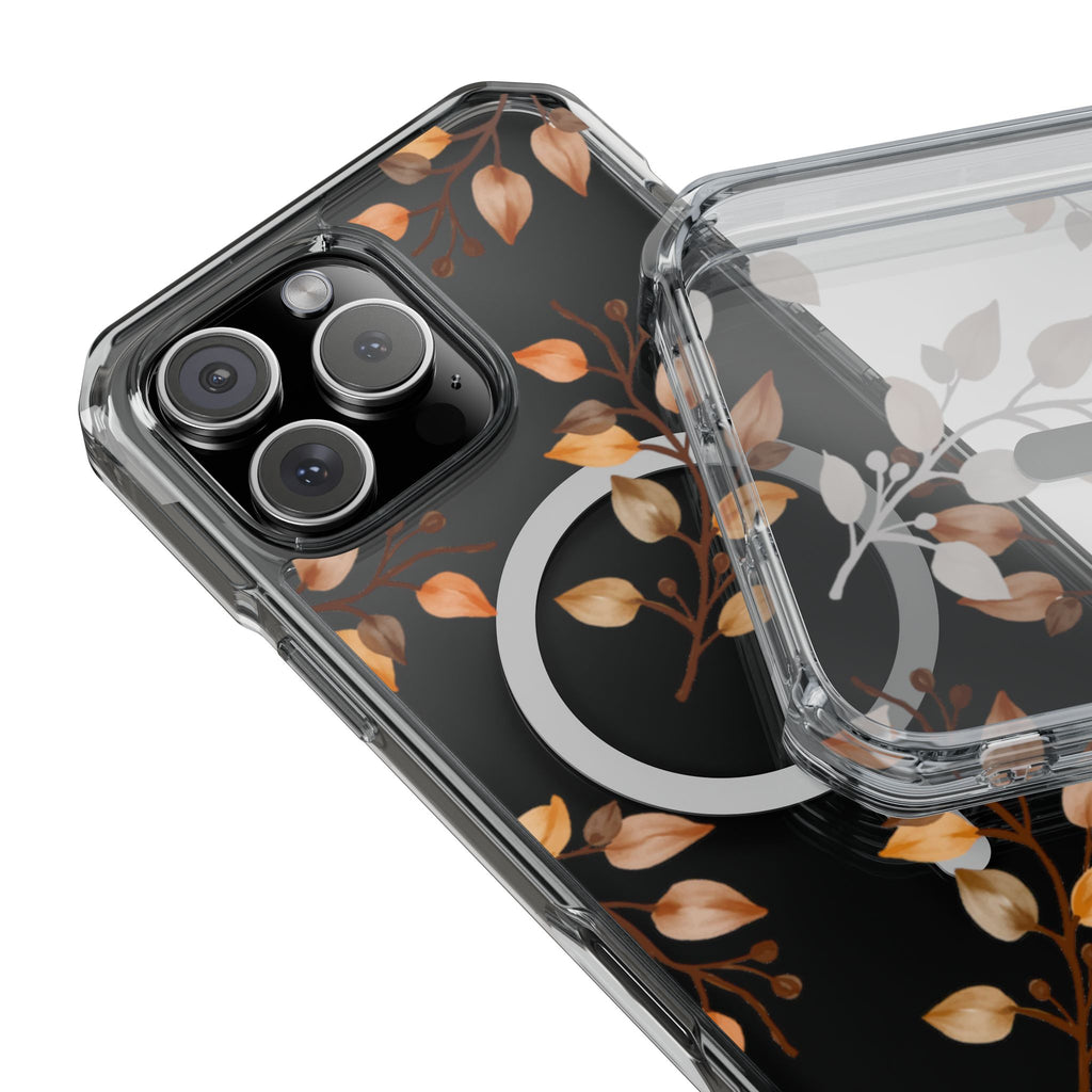Clear Magnetic Phone Case — Autumn Gold Leaves Design