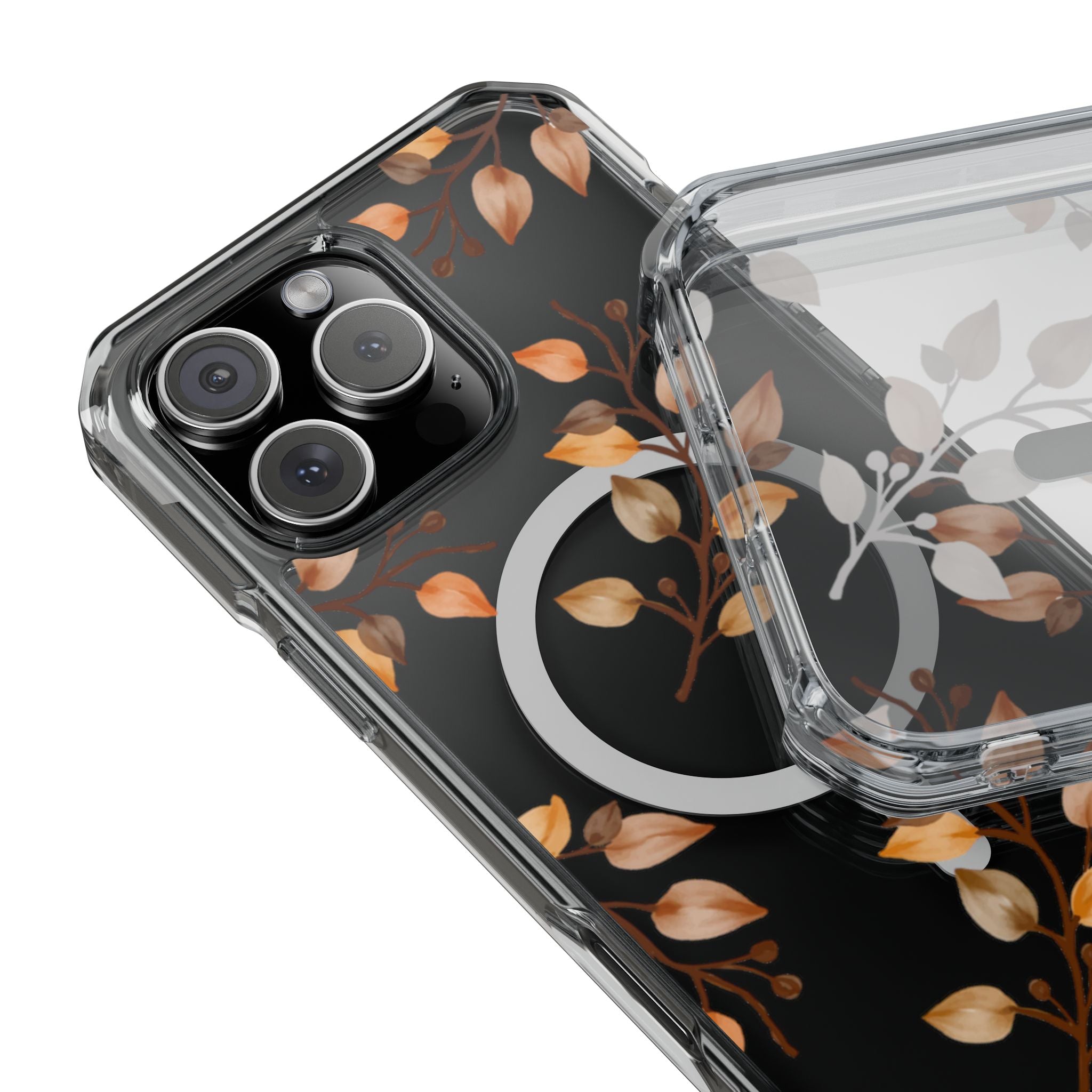 Clear Magnetic Phone Case — Autumn Gold Leaves Design