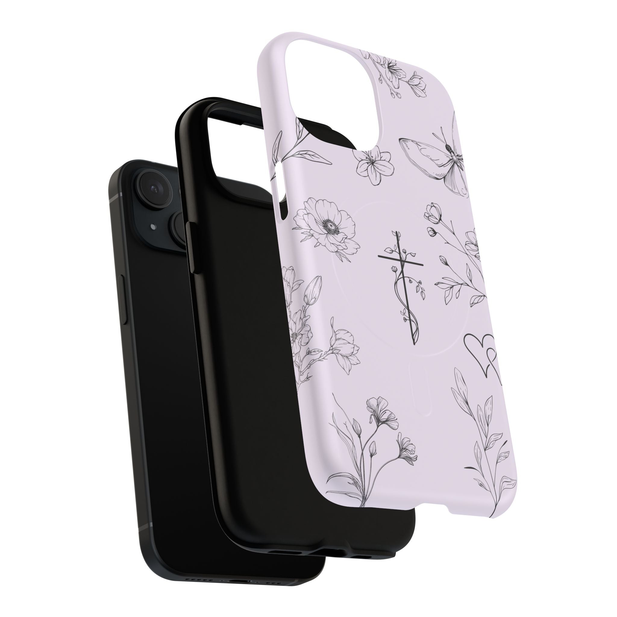 Floral Cross Magnetic Phone Case — Lavender Botanical iPhone Cover