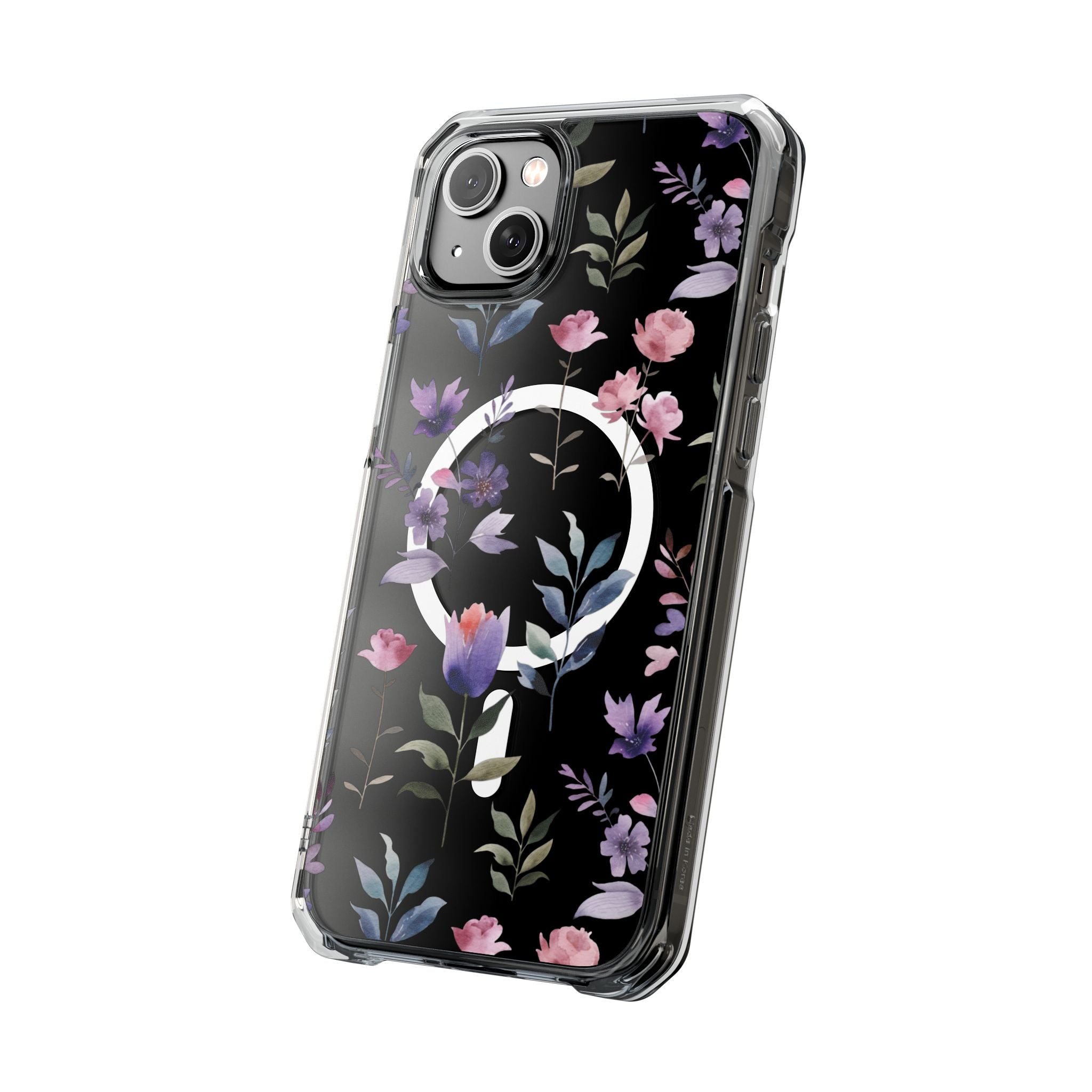 Clear Magnetic Phone Case – Floral Black MagSafe-Compatible Protective Cover
