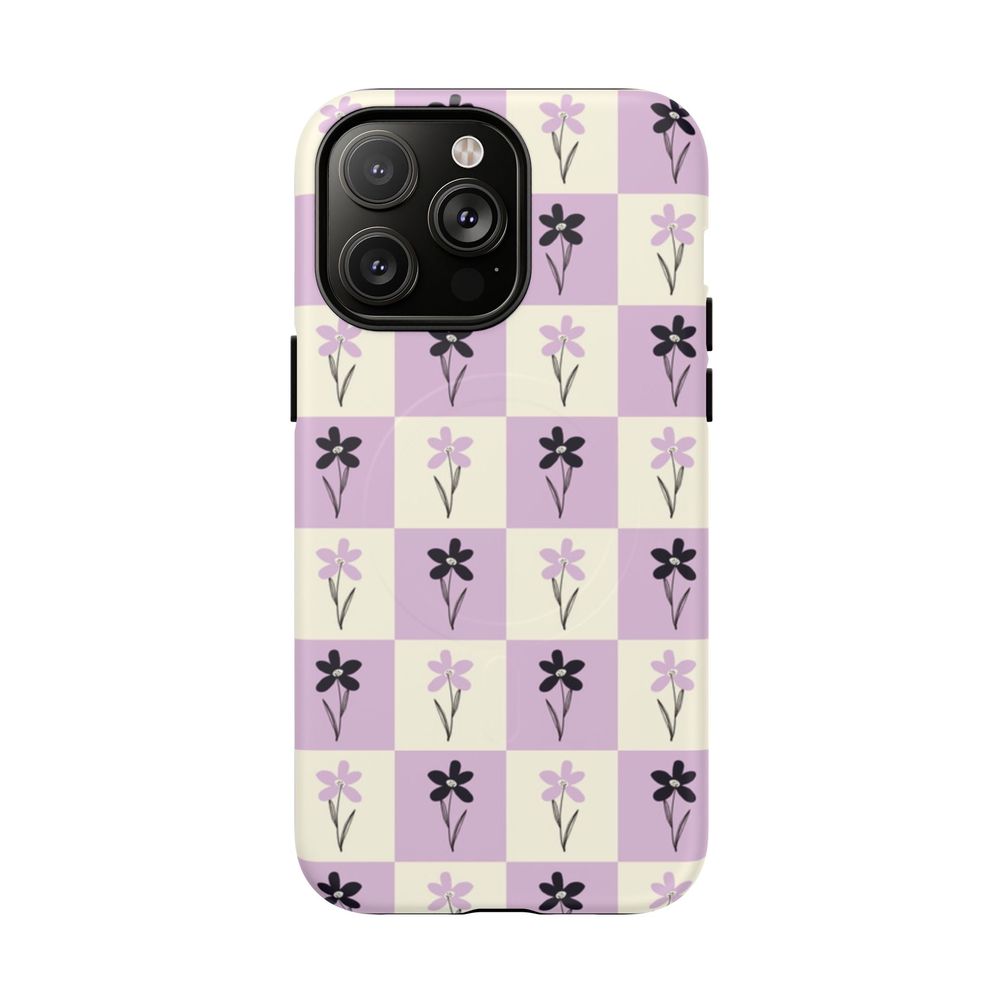 Floral Check Pattern Tough Magnetic Phone Case — Lavender Retro Grid