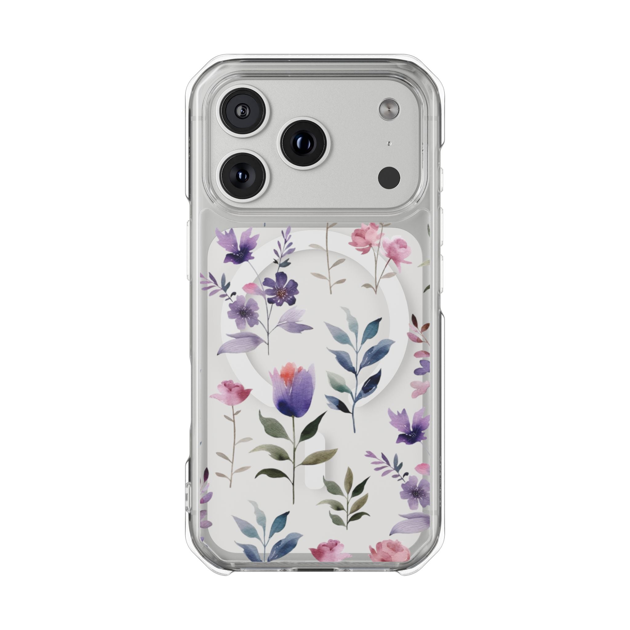 Clear Magnetic Phone Case – Floral Black MagSafe-Compatible Protective Cover