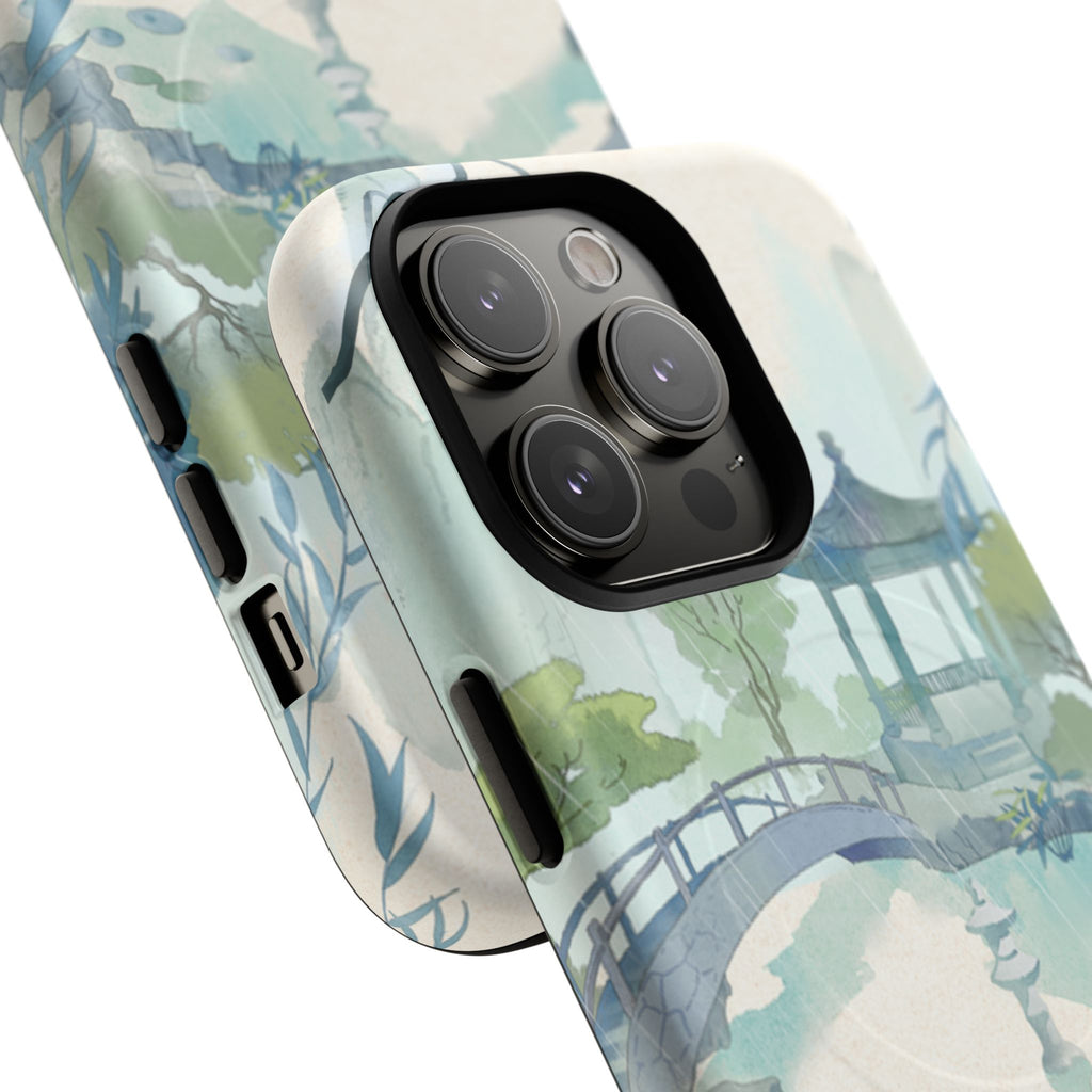 Serene Pagoda Tough Magnetic Phone Case – Watercolor Zen Garden Protection
