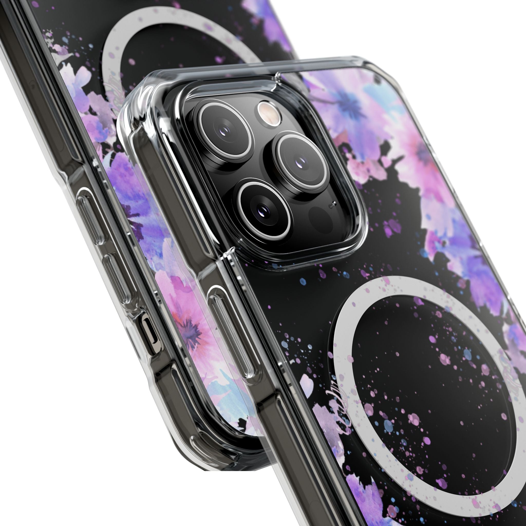 MagSafe Clear Phone Case — Purple Watercolor Floral