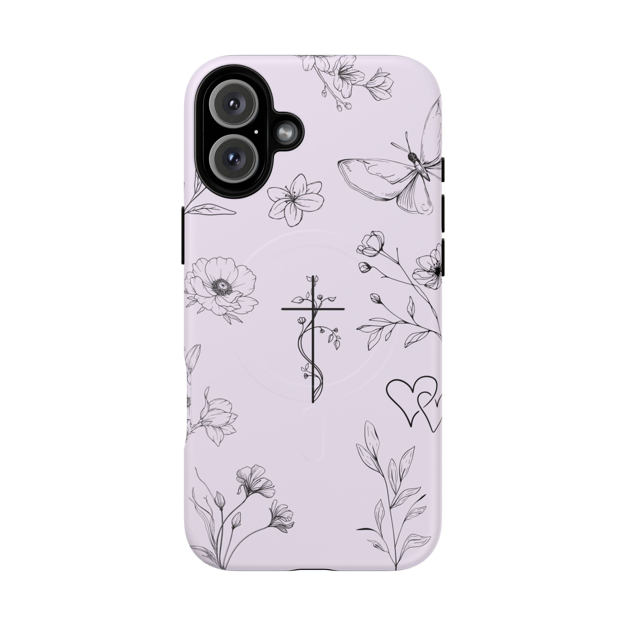 Floral Cross Magnetic Phone Case — Lavender Botanical iPhone Cover