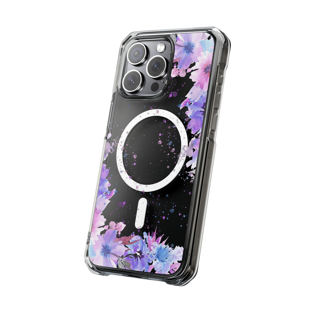 MagSafe Clear Phone Case — Purple Watercolor Floral
