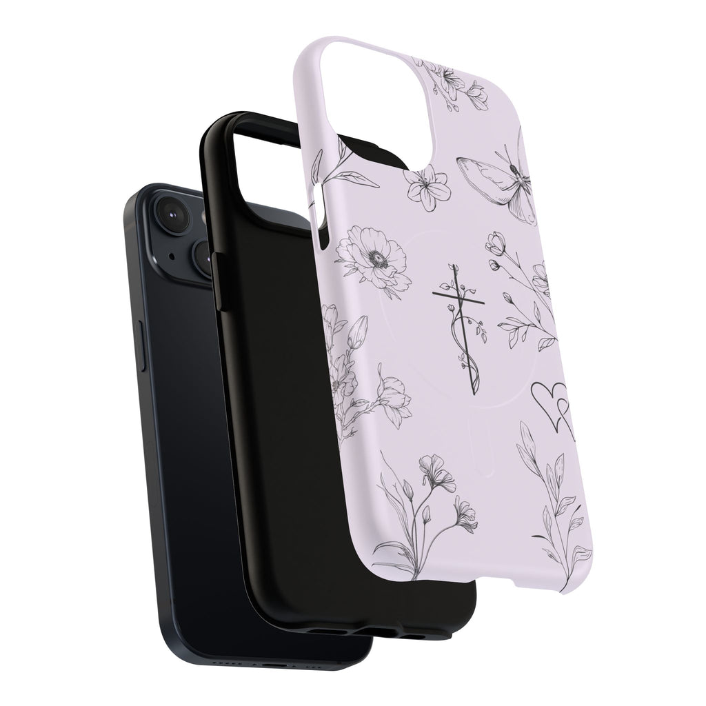 Floral Cross Magnetic Phone Case — Lavender Botanical iPhone Cover
