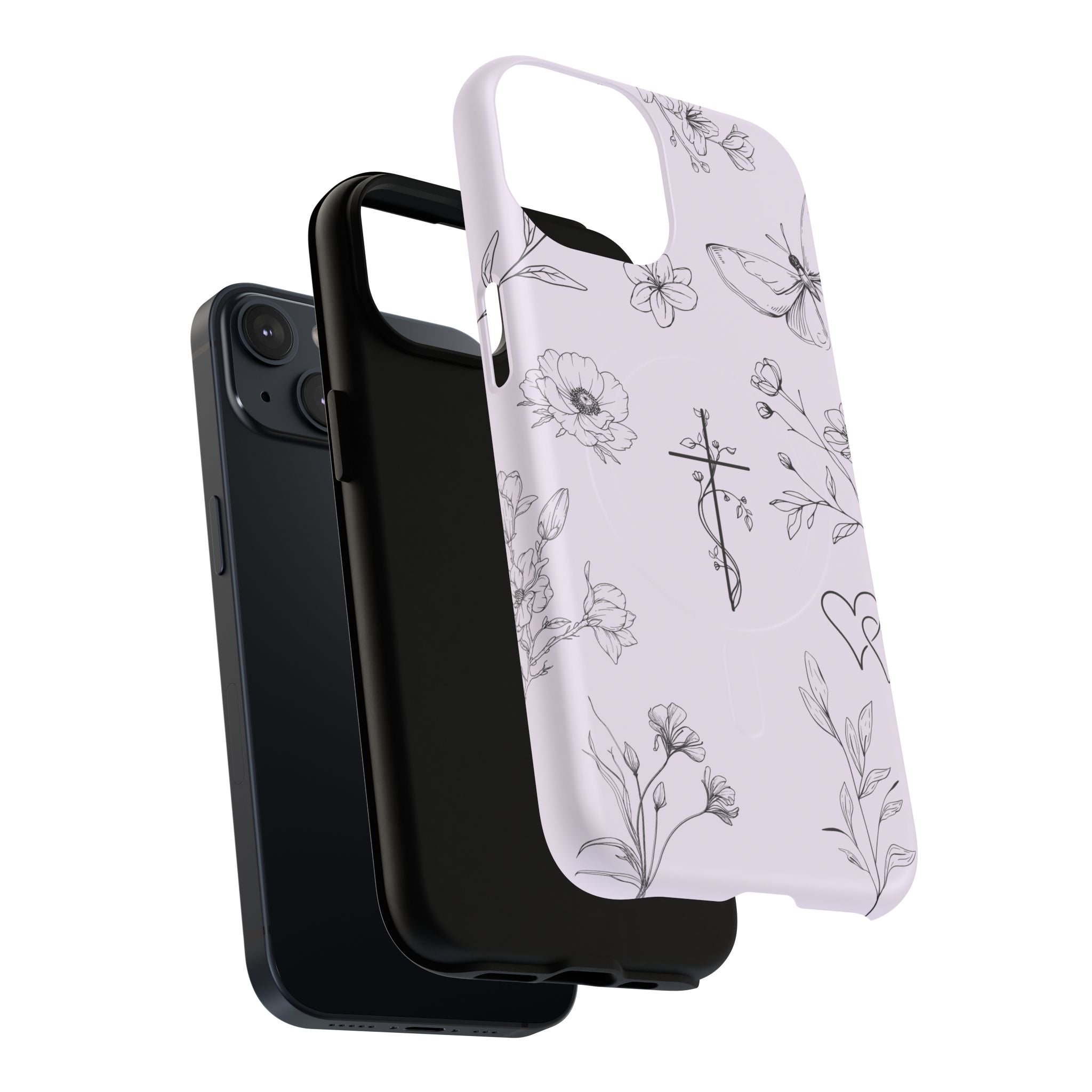 Floral Cross Magnetic Phone Case — Lavender Botanical iPhone Cover