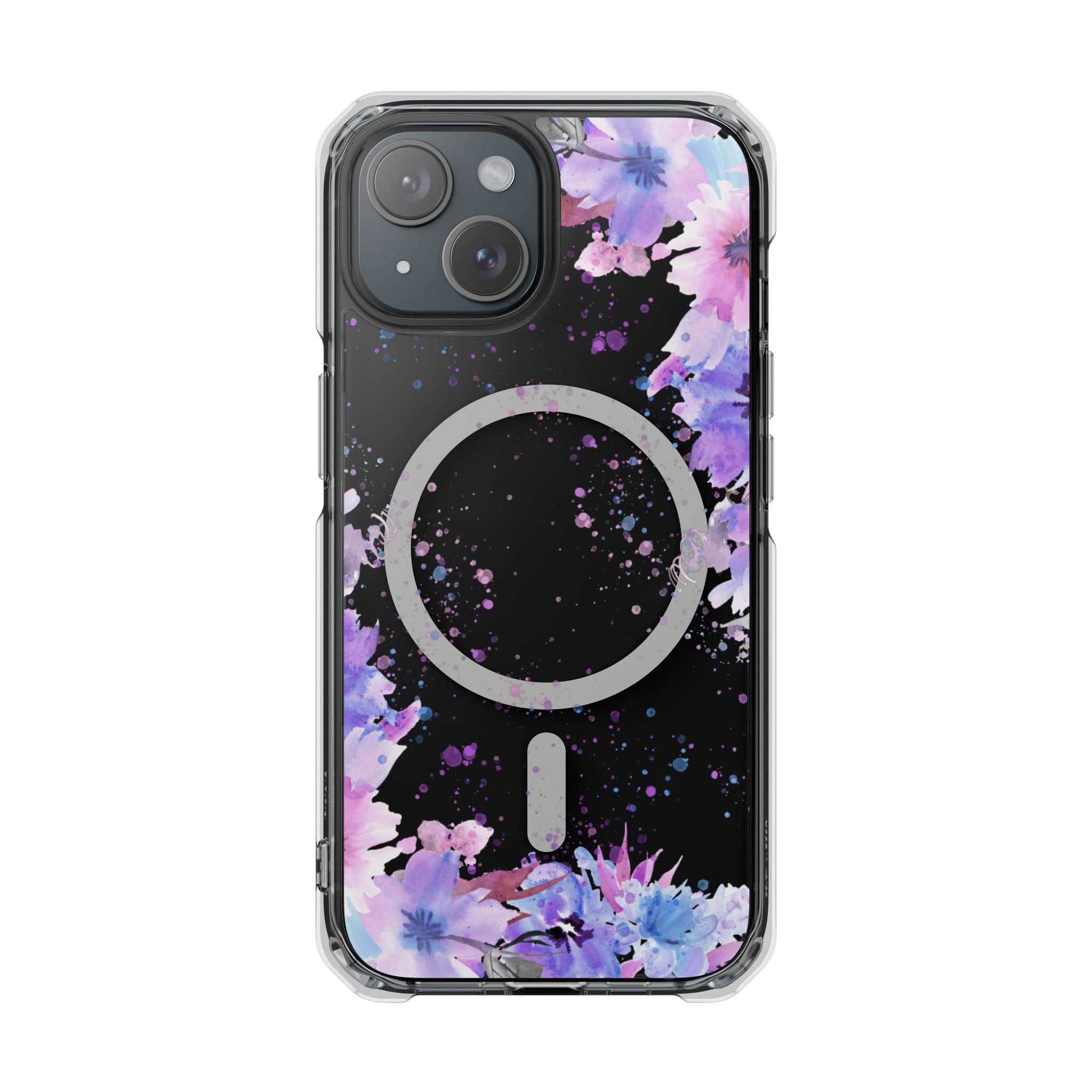 MagSafe Clear Phone Case — Purple Watercolor Floral