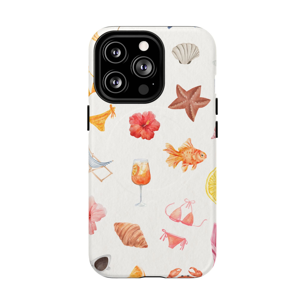 Beach Pattern Tough Magnetic Phone Case — Tropical Shells, Starfish & Summer Icons