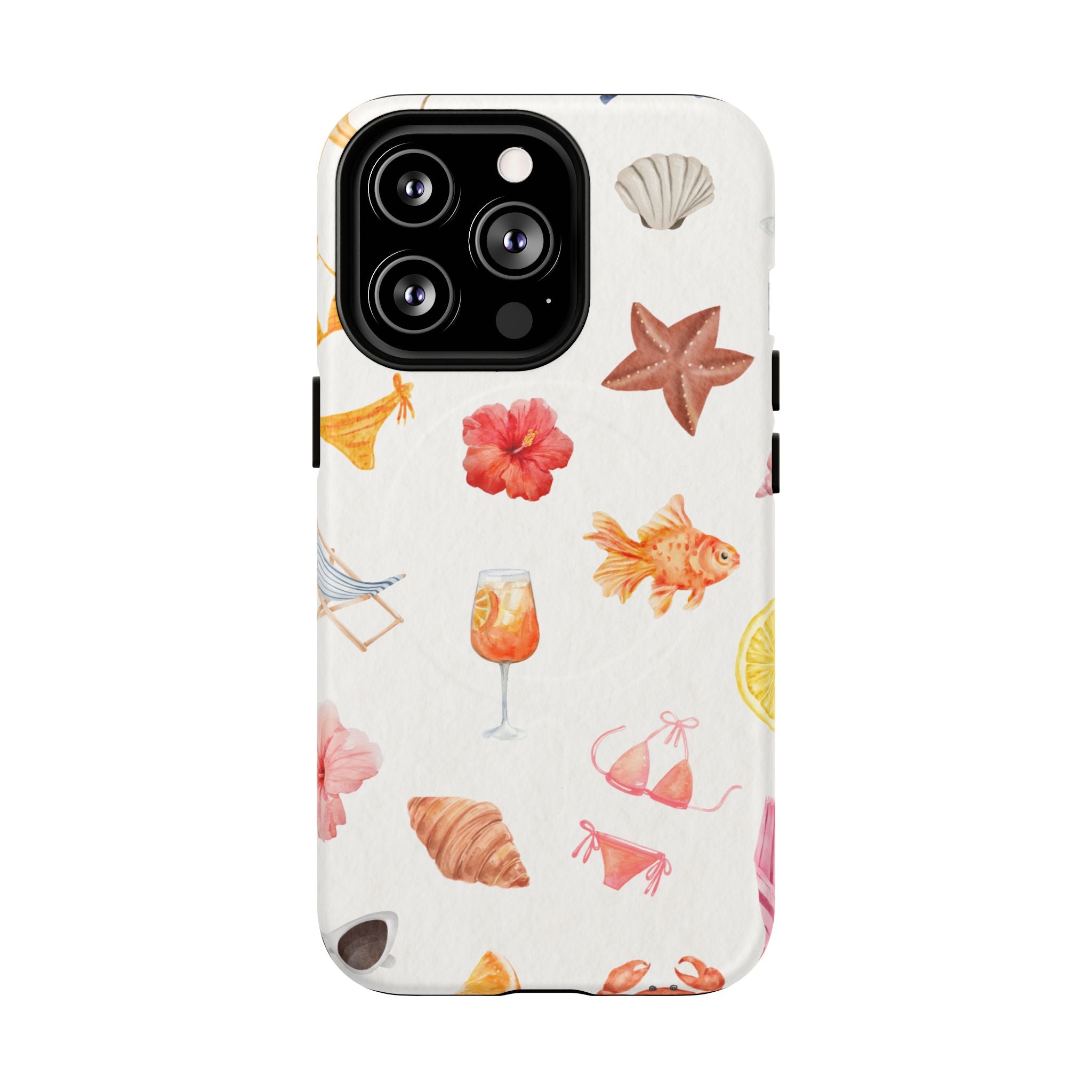 Beach Pattern Tough Magnetic Phone Case — Tropical Shells, Starfish & Summer Icons